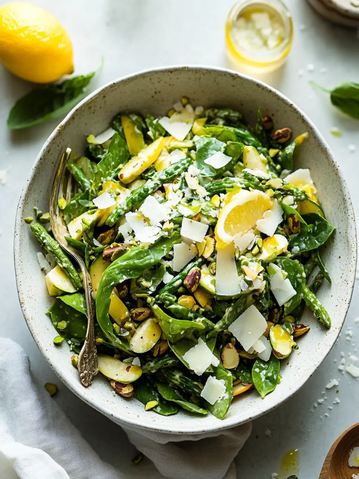 Spring Vegetable Salad with Pistachios, Parmesan, & Lemon Dijon Vinaigrette