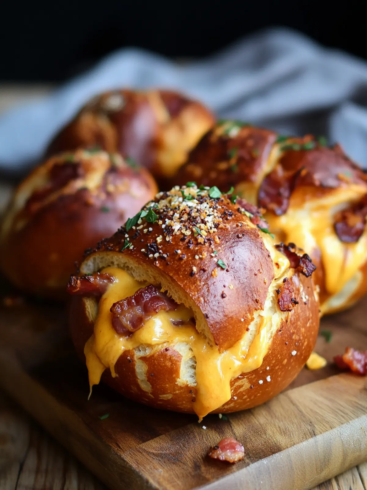 Cheddar Bacon Stuffed Pretzel Buns