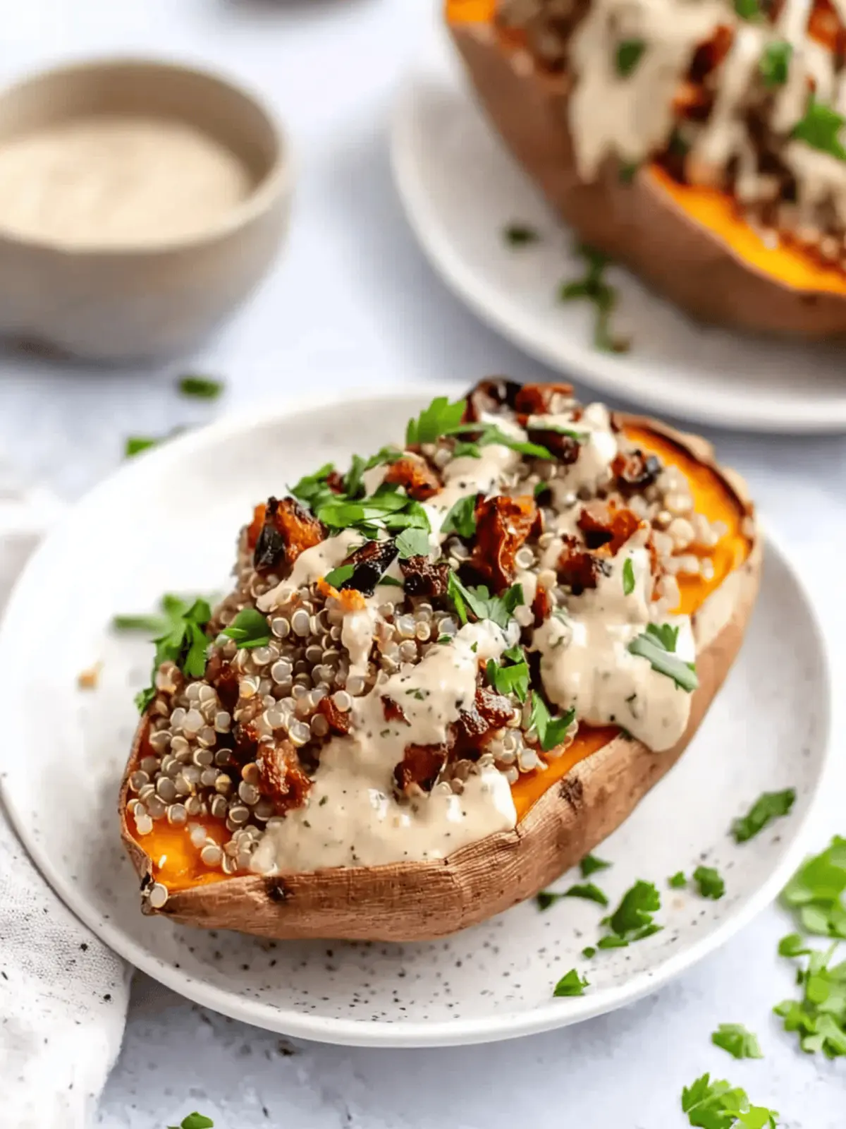 Vegan Stuffed Sweet Potatoes with Mediterranean Quinoa