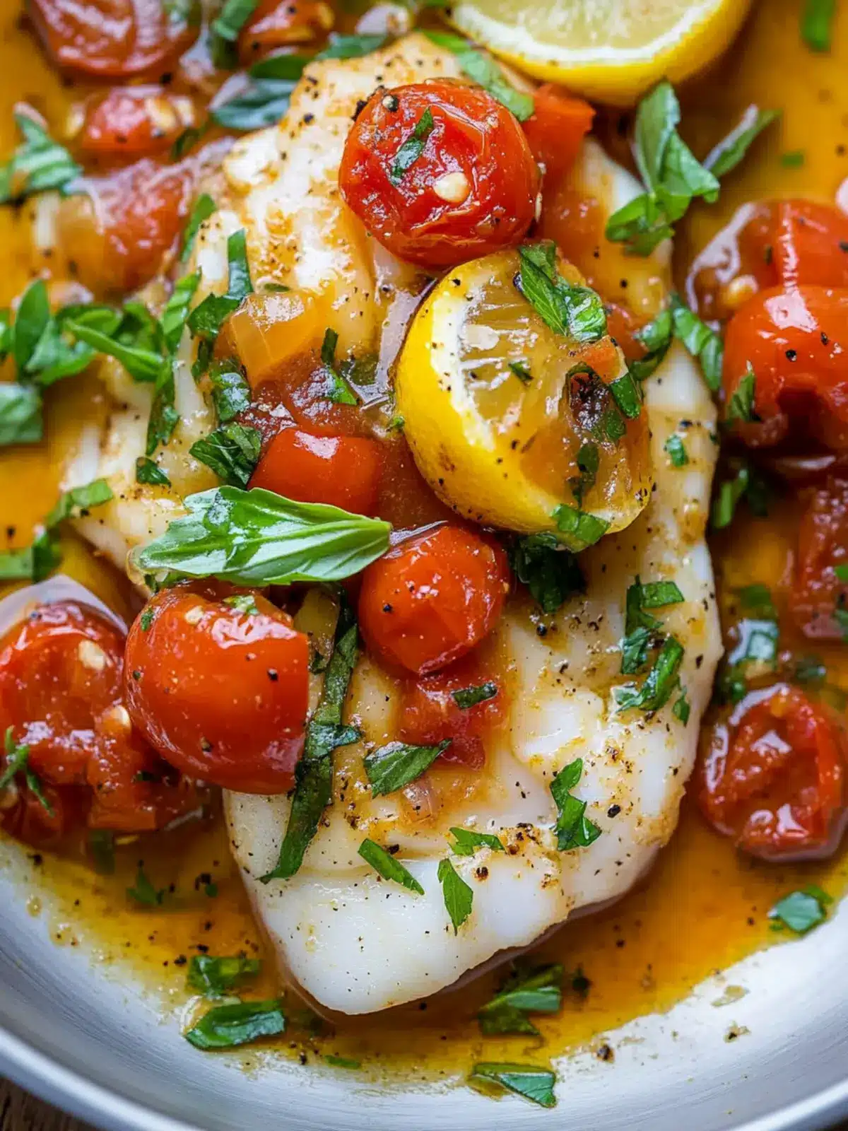 Cod in a Tomato Lemon Butter Sauce