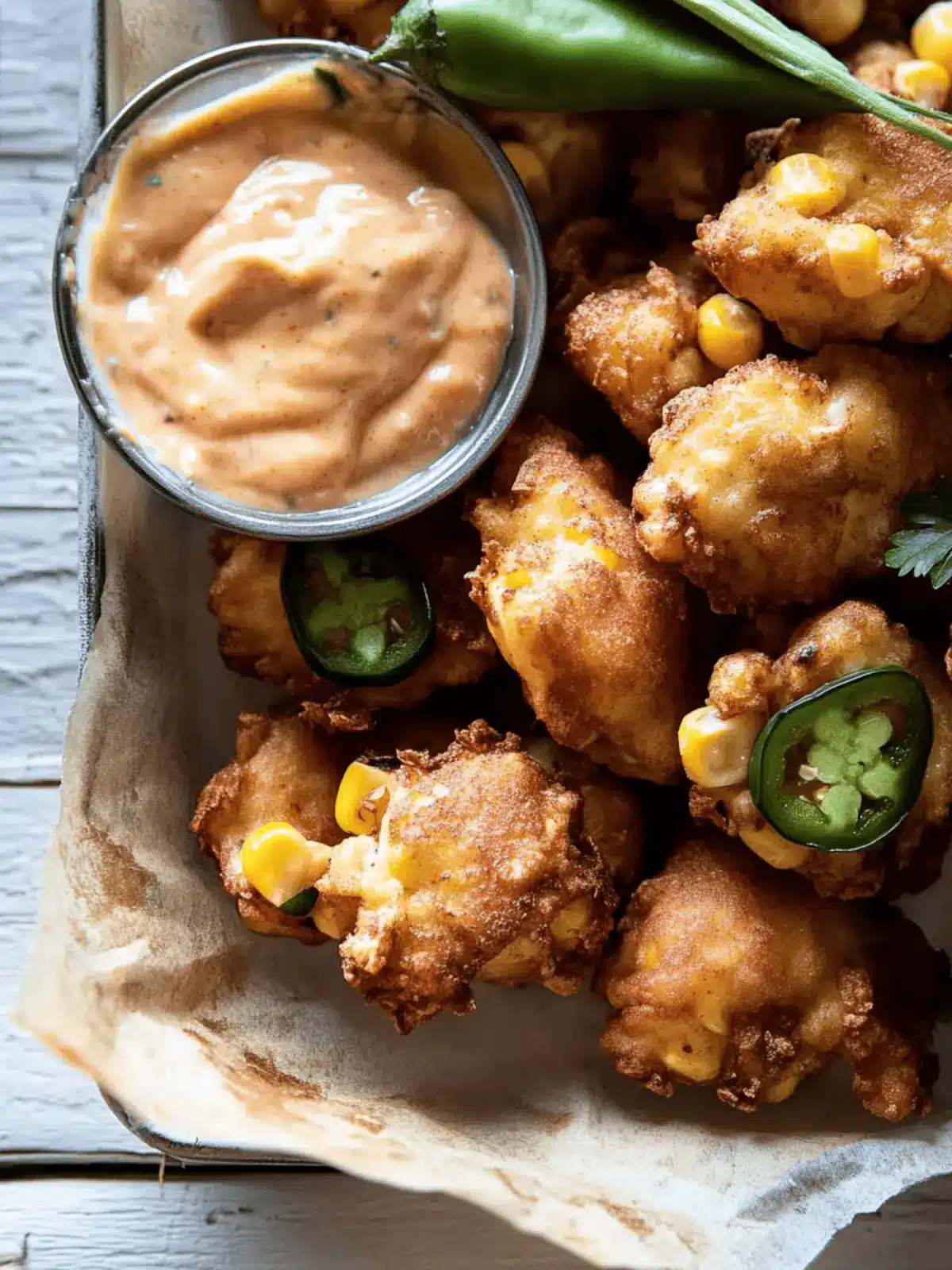 JalapeÃ±o Garlic Corn Fritters with Chipotle Aioli