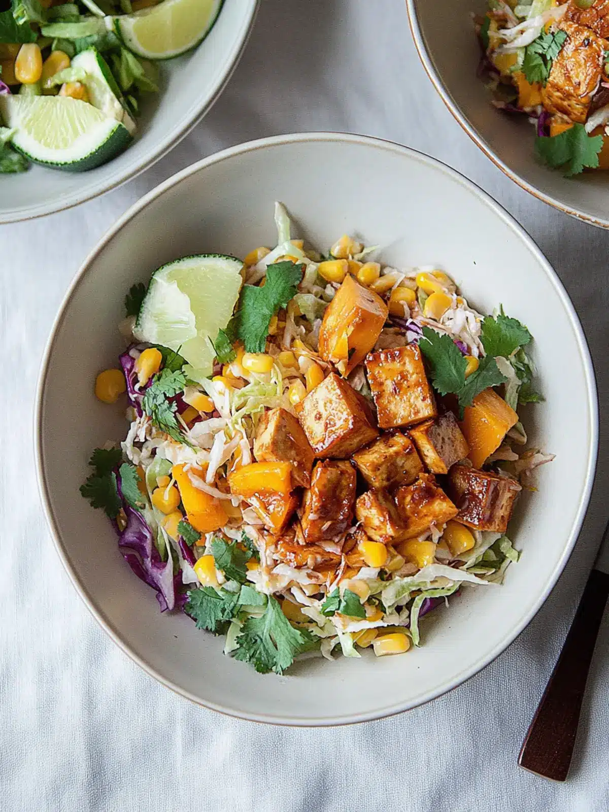 Mango and Corn Slaw with Peanut Tofu