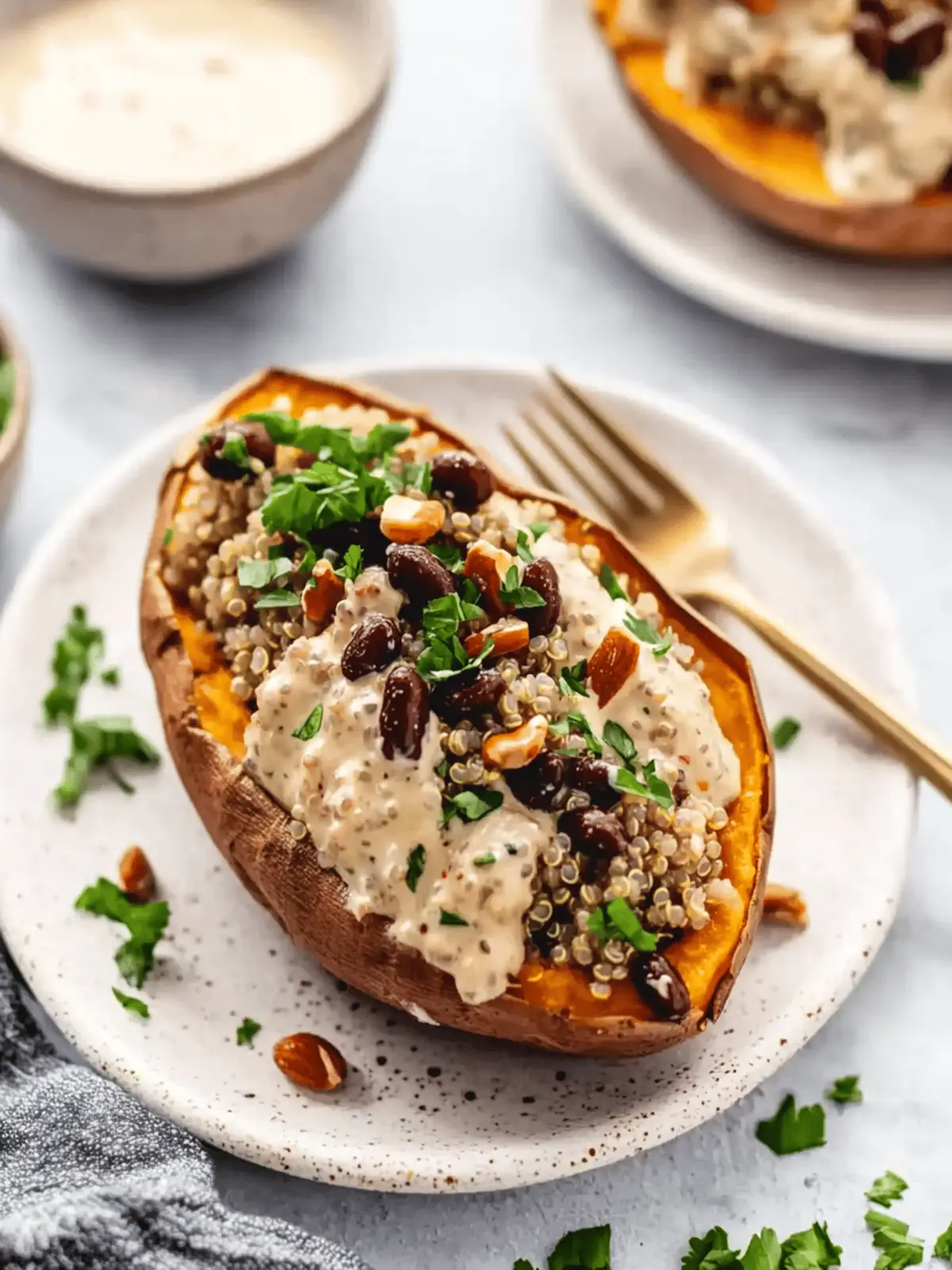 Vegan Stuffed Sweet Potatoes with Mediterranean Quinoa