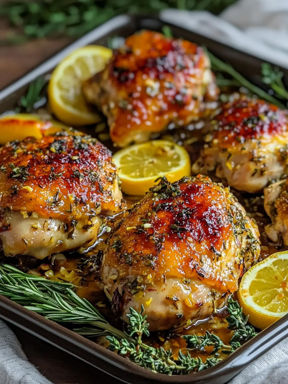 Crispy Lemon Herb Roasted Chicken Thighs