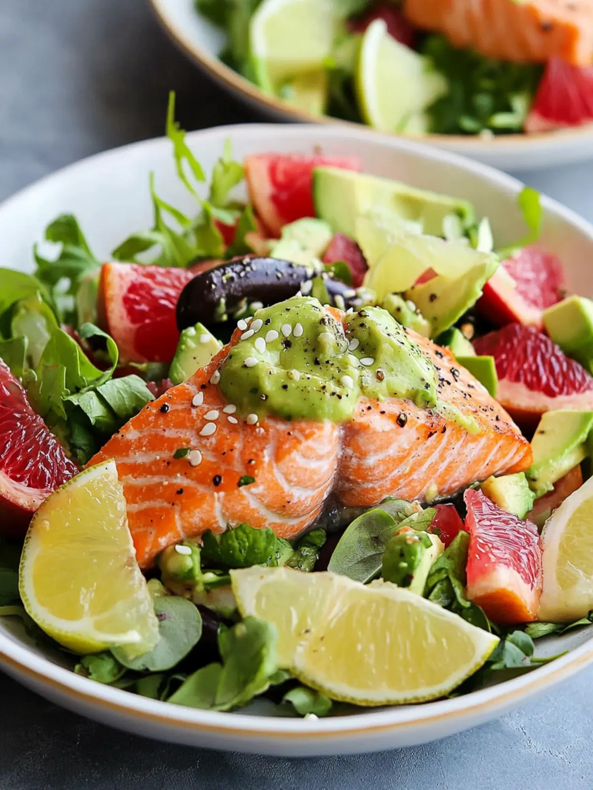 Grapefruit Avocado Salmon Salad with Poblano-Lime Dressing