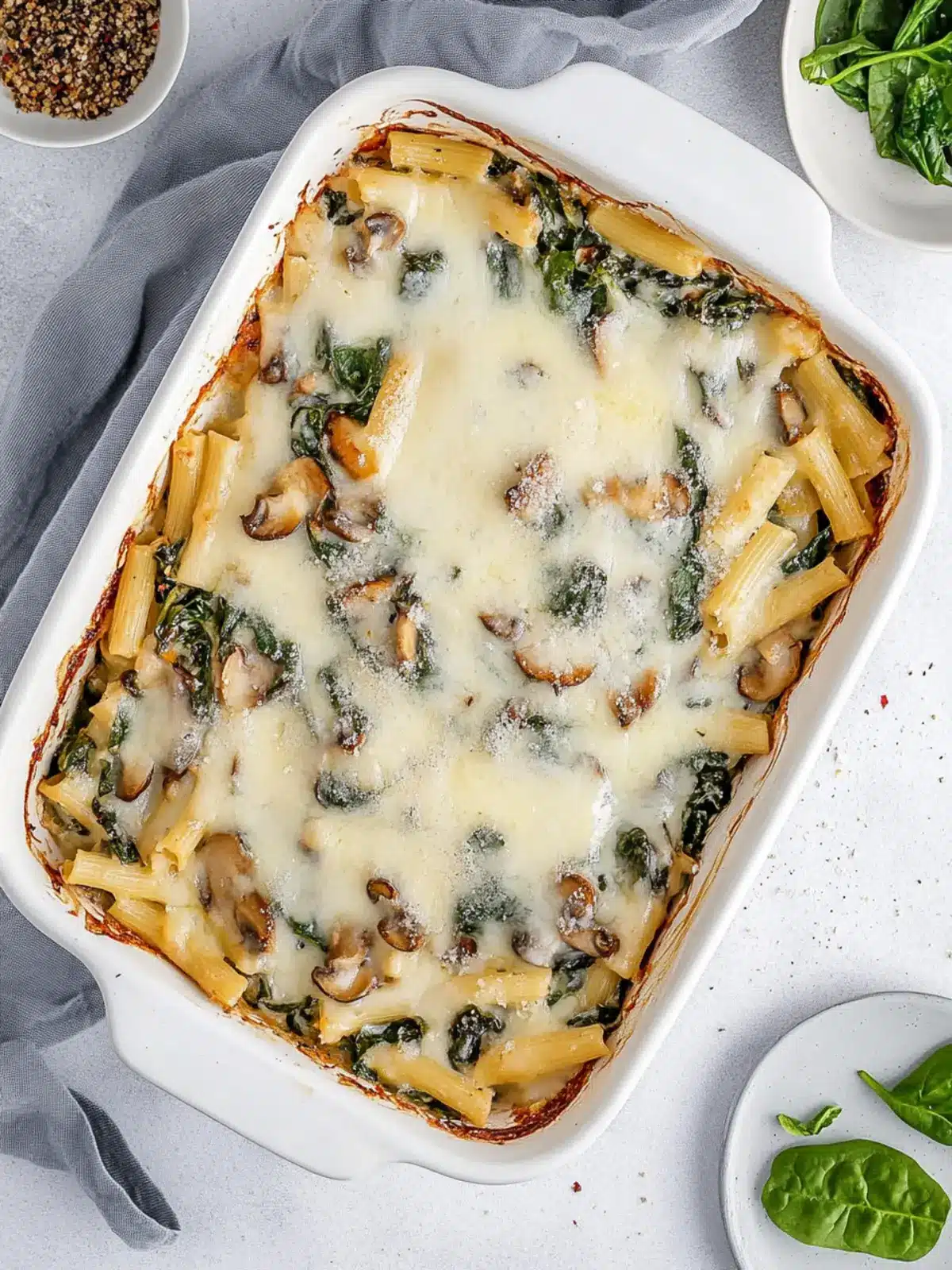 Creamy Spinach Mushroom Pasta Bake