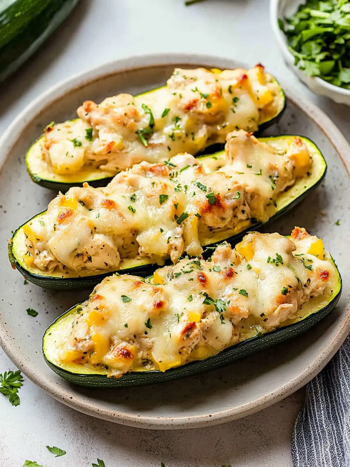 Stuffed Zucchini Boats With Chicken