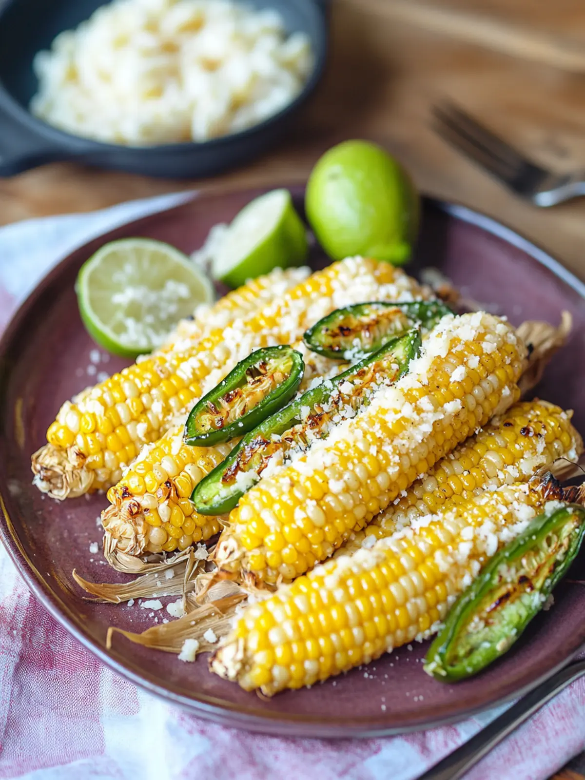 Creamy Parmesan Lime Corn with Shishito Peppers