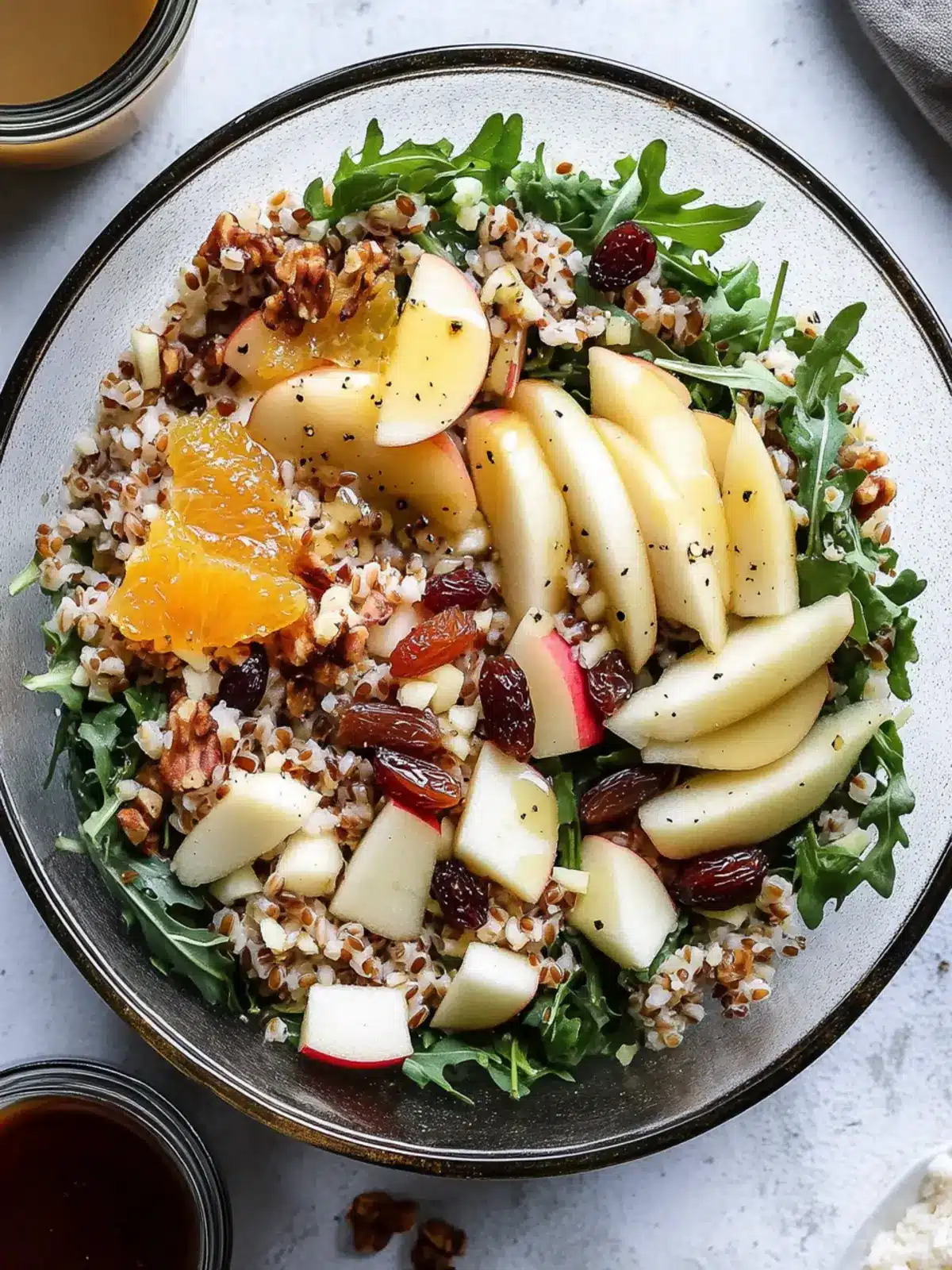 Honeycrisp Apple Arugula Date Farro Salad with Orange Maple Vinaigrette