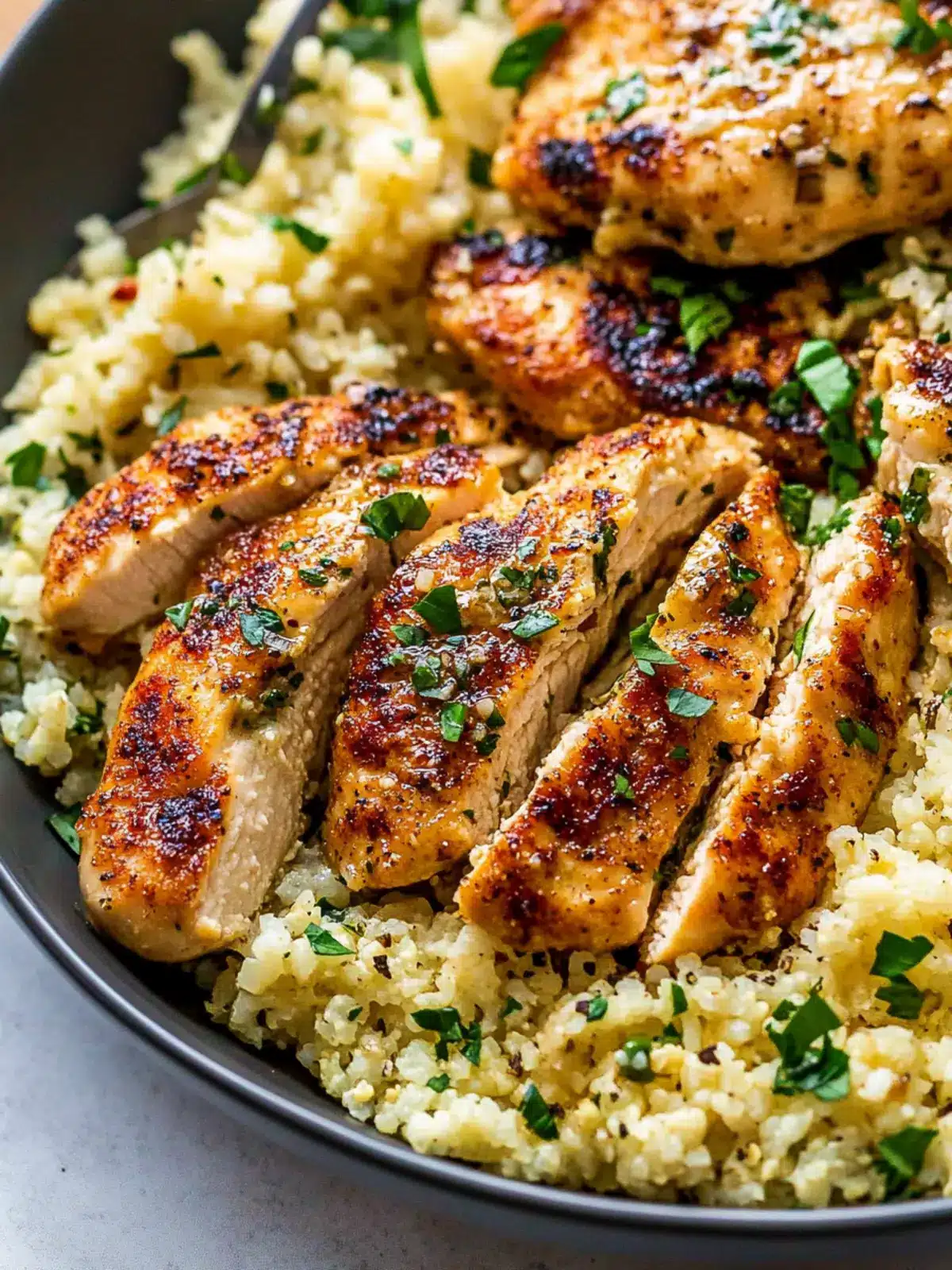 15-Minute Garlic Butter Chicken with Parmesan Cauliflower Rice