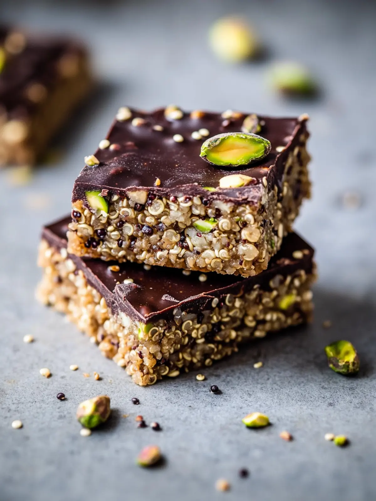 Salted Dark Chocolate Pistachio Quinoa Crunch Bars