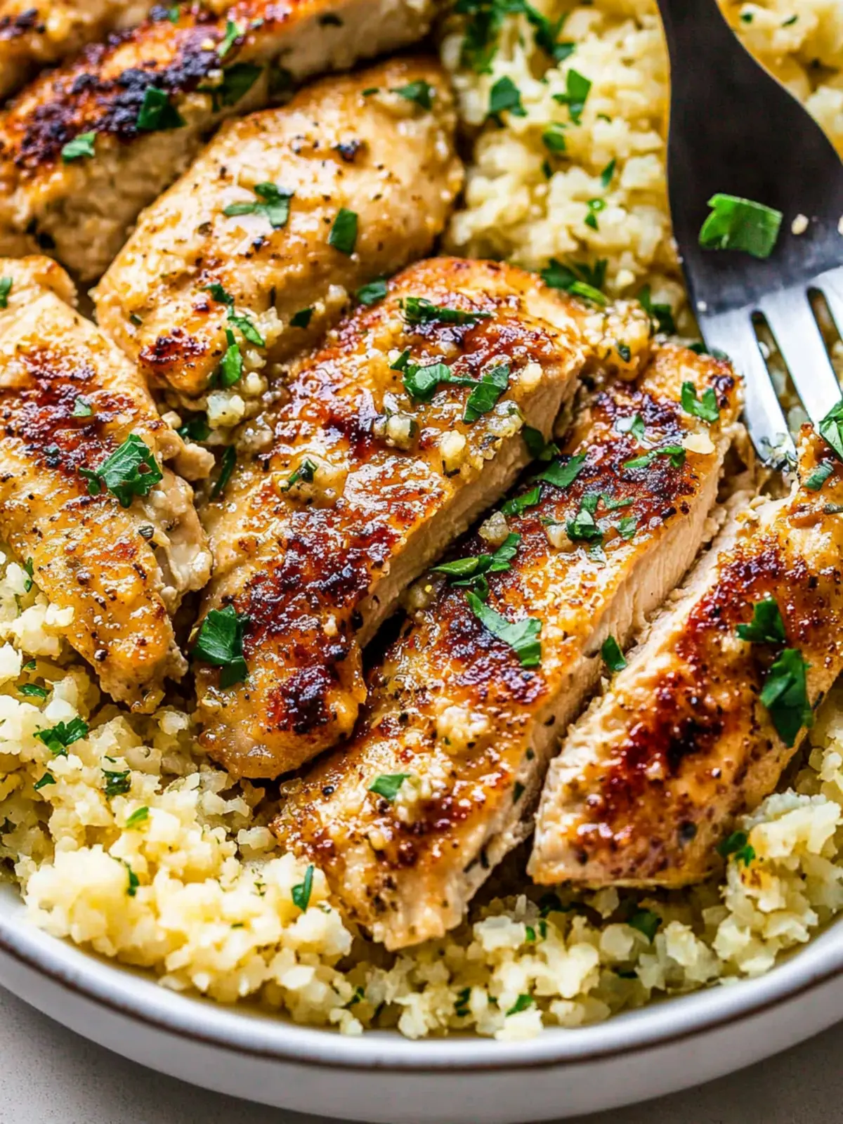 15-Minute Garlic Butter Chicken with Parmesan Cauliflower Rice