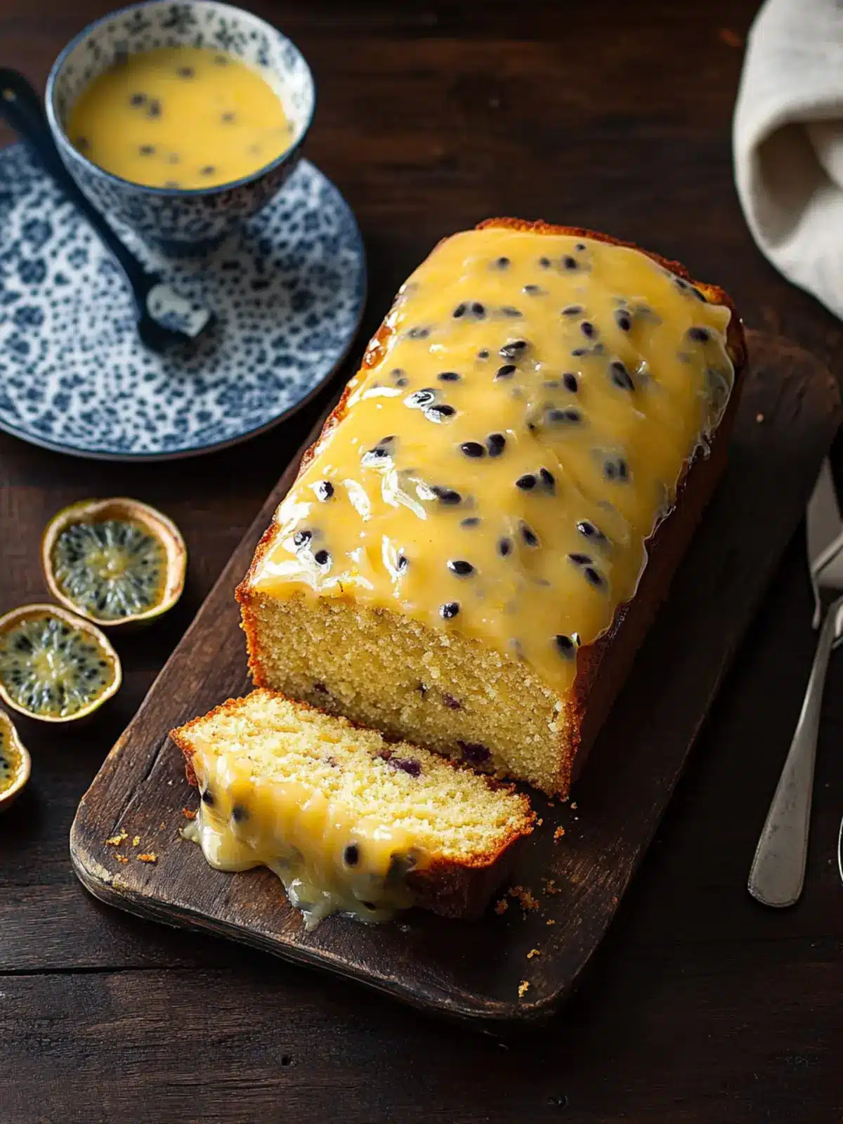 Passion fruit (granadilla) curd loaf cake