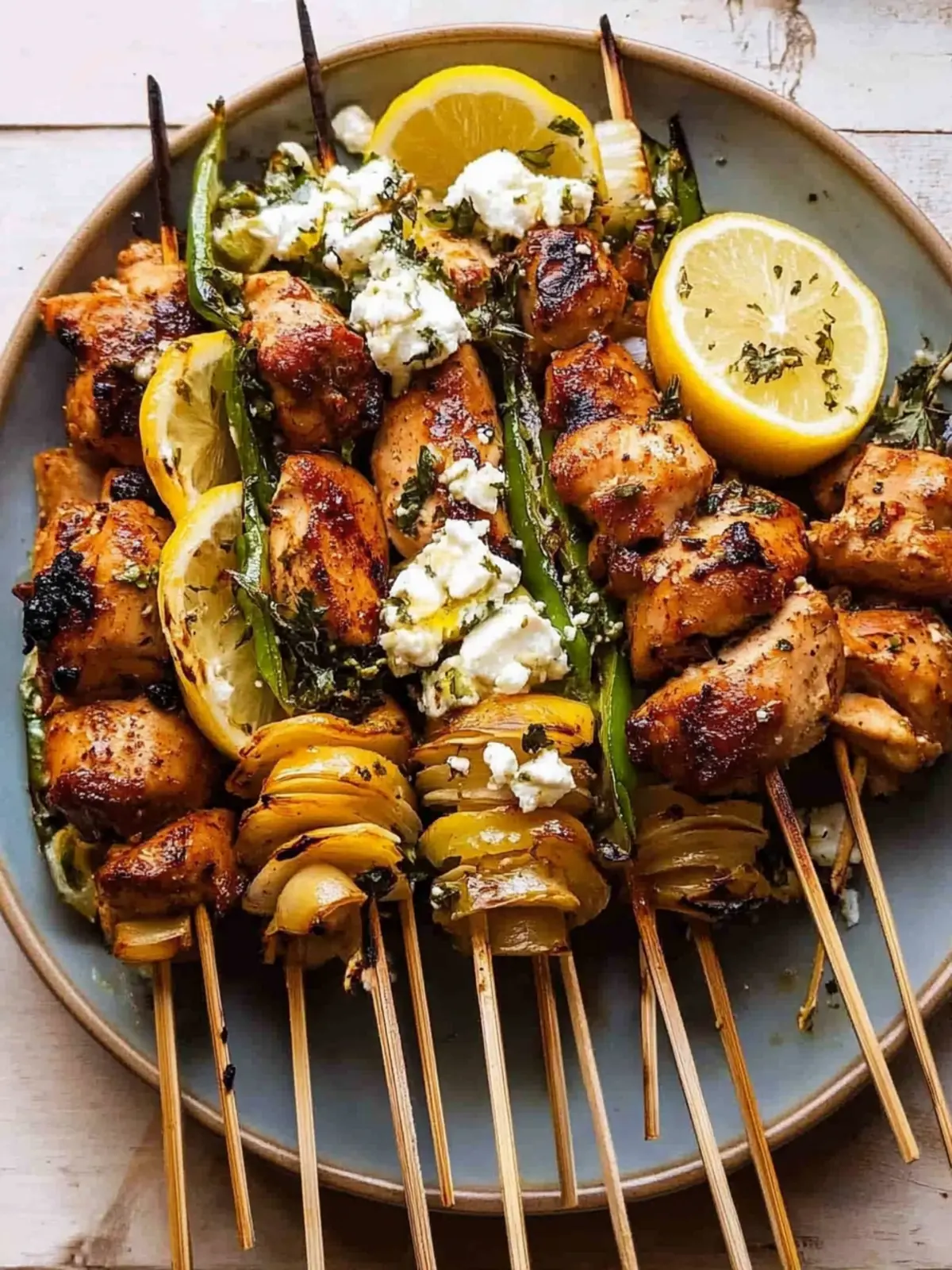 Lemon Chicken Skewers with Creamy Feta Sauce