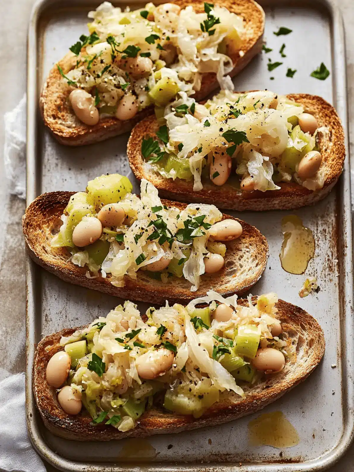 Creamy Leeks + Butter Bean Toasts with Sauerkraut