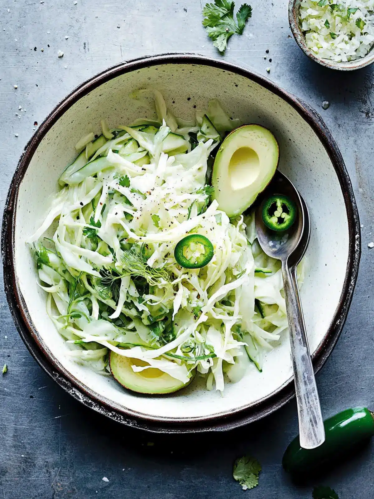 White Cabbage Fennel And Avocado Slaw With Jalapeno Dressing