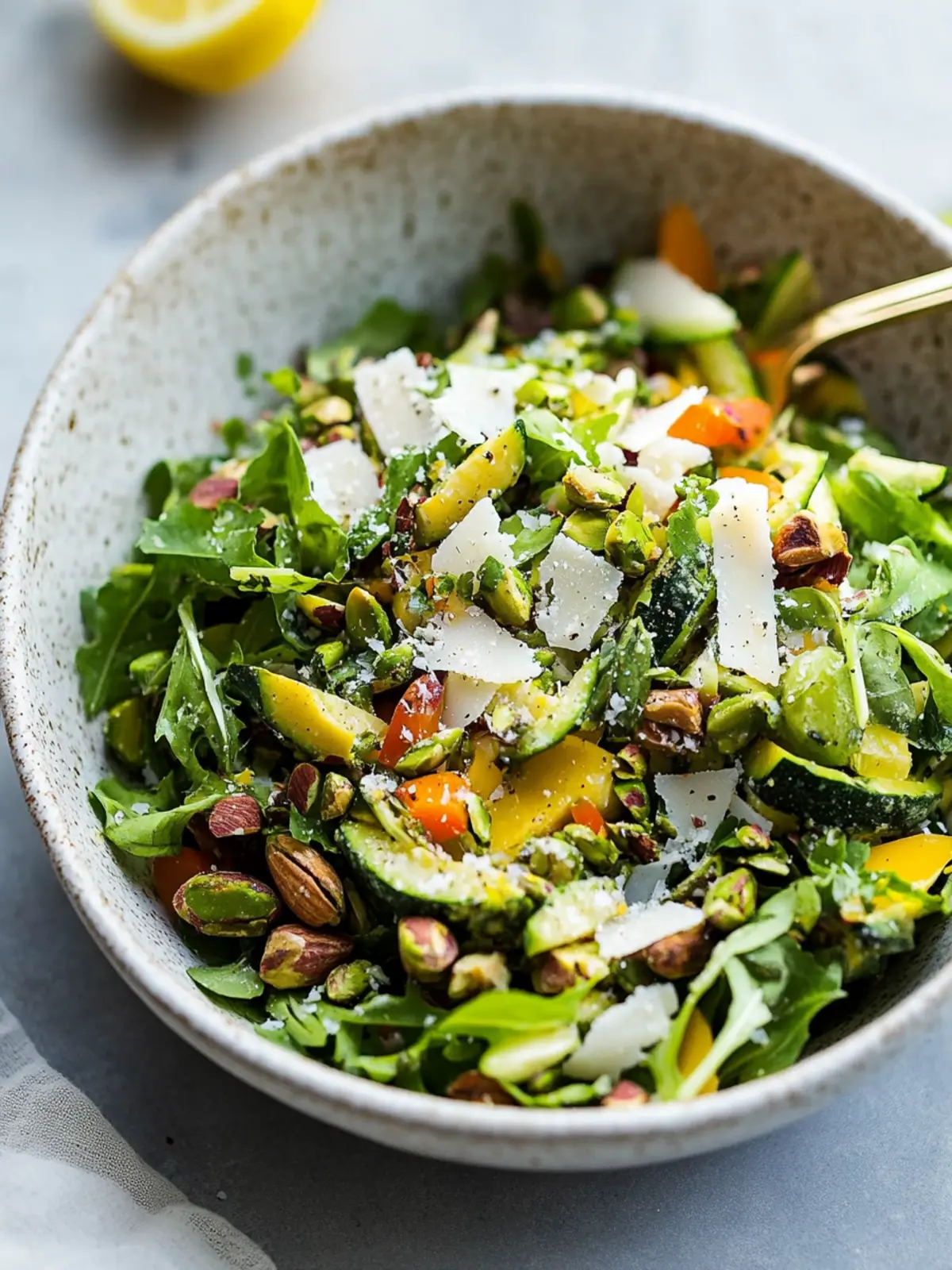 Spring Vegetable Salad with Pistachios, Parmesan, & Lemon Dijon Vinaigrette
