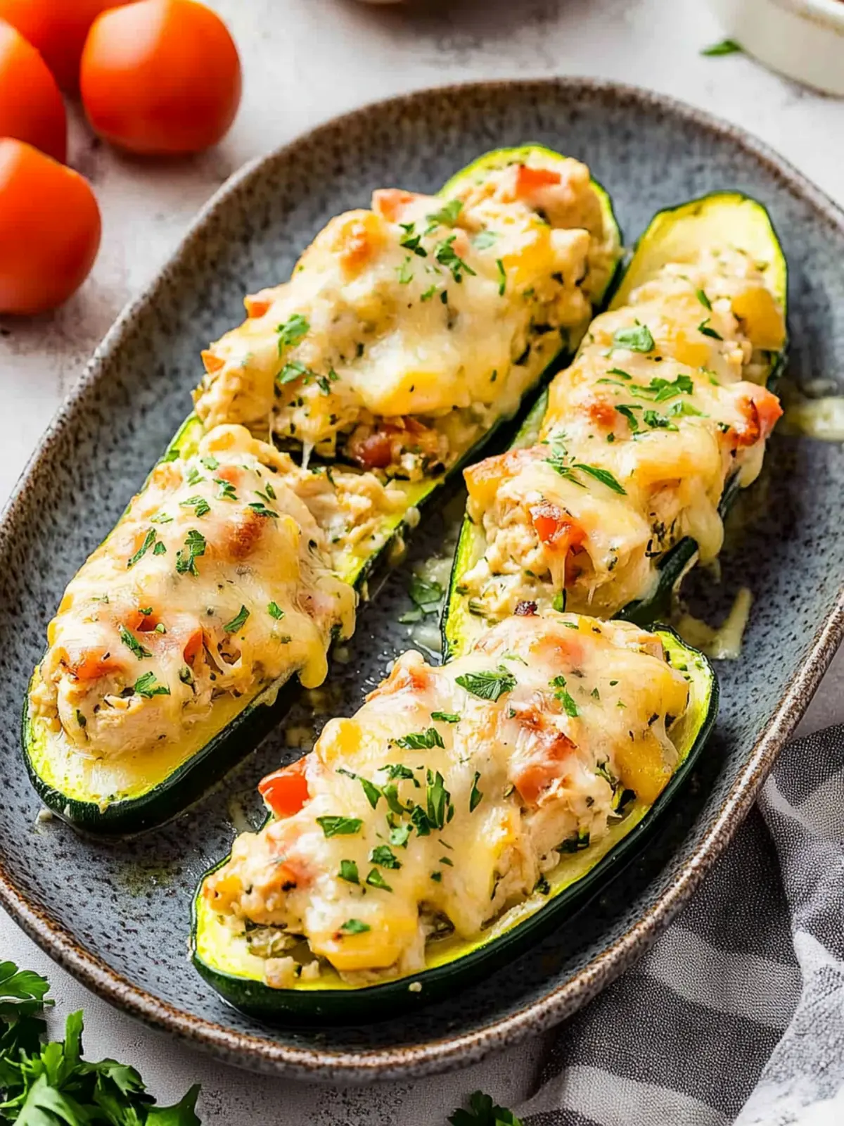 Stuffed Zucchini Boats With Chicken