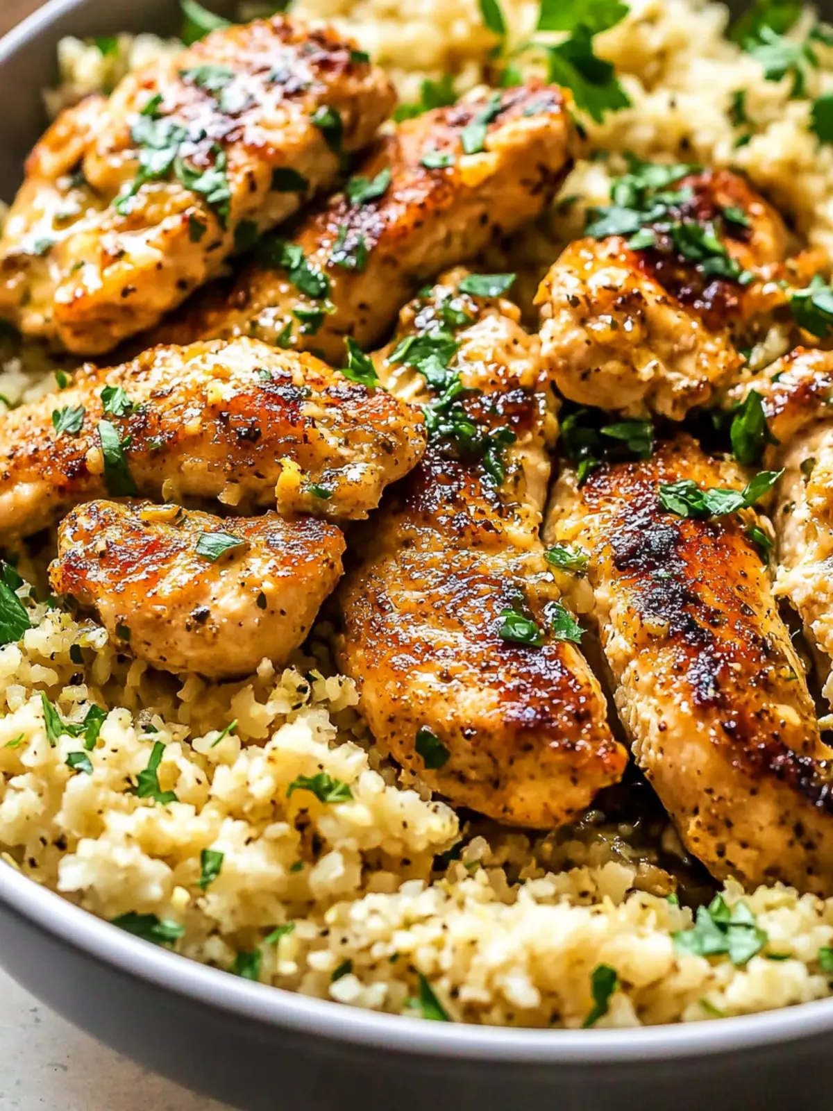 15-Minute Garlic Butter Chicken with Parmesan Cauliflower Rice
