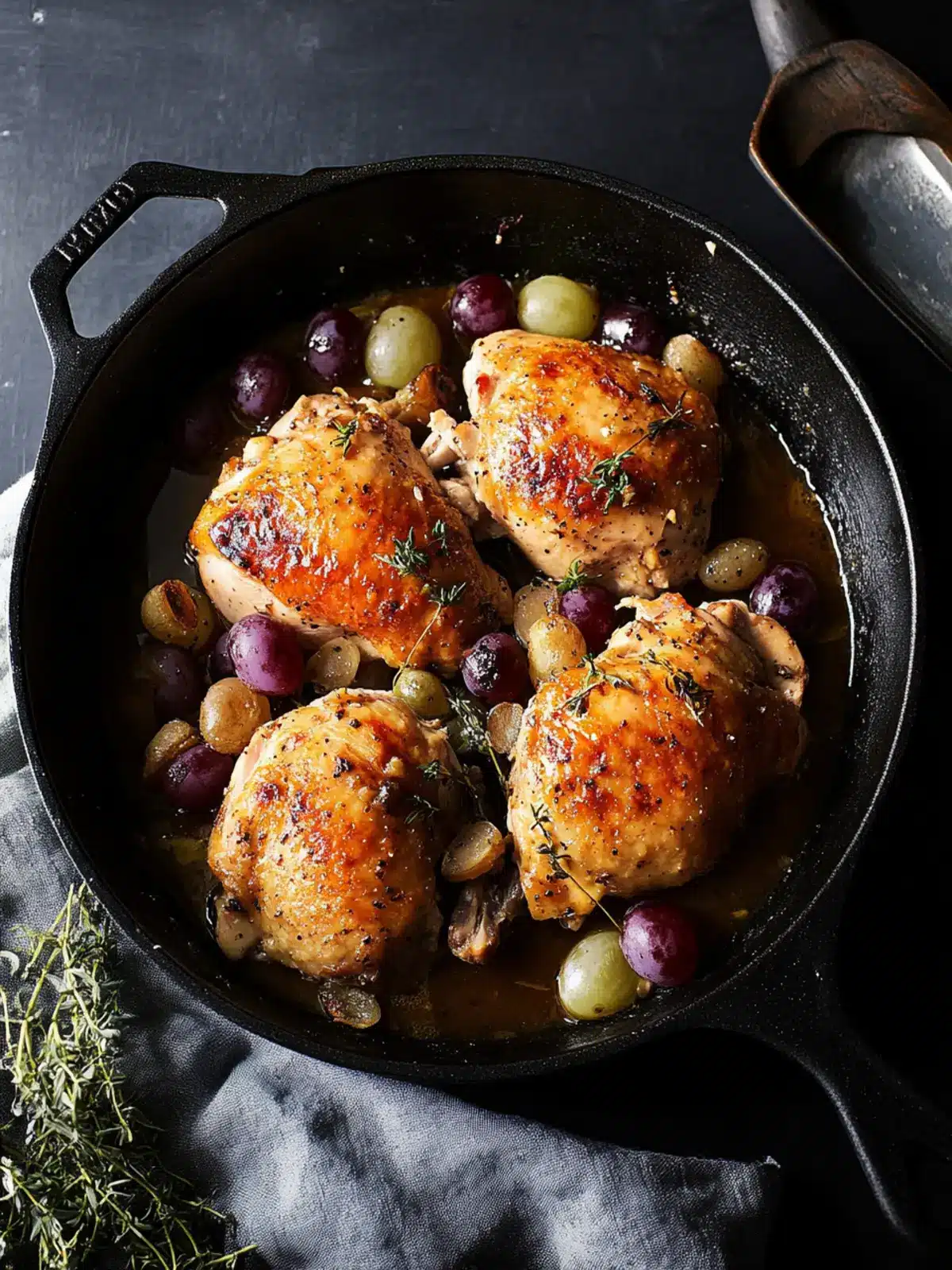 Roast Chicken with Mustard and Grapes