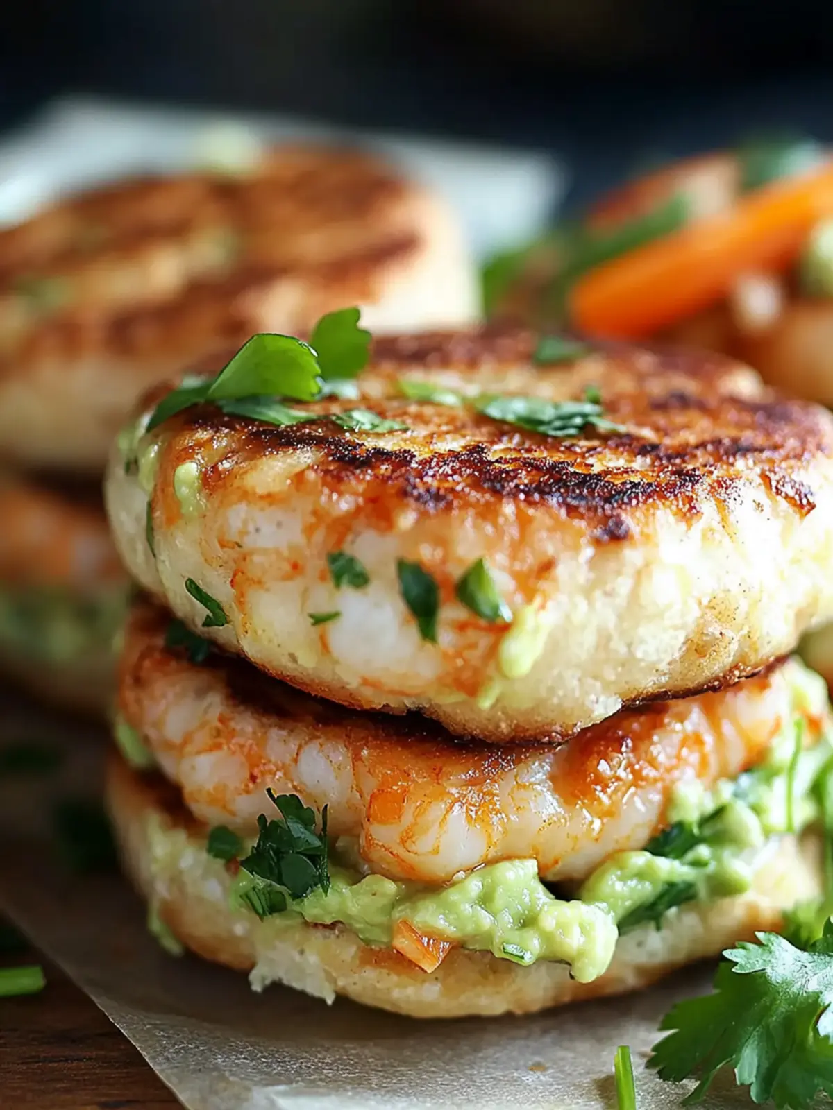 Shrimp Burgers with Cilantro and Guacamole