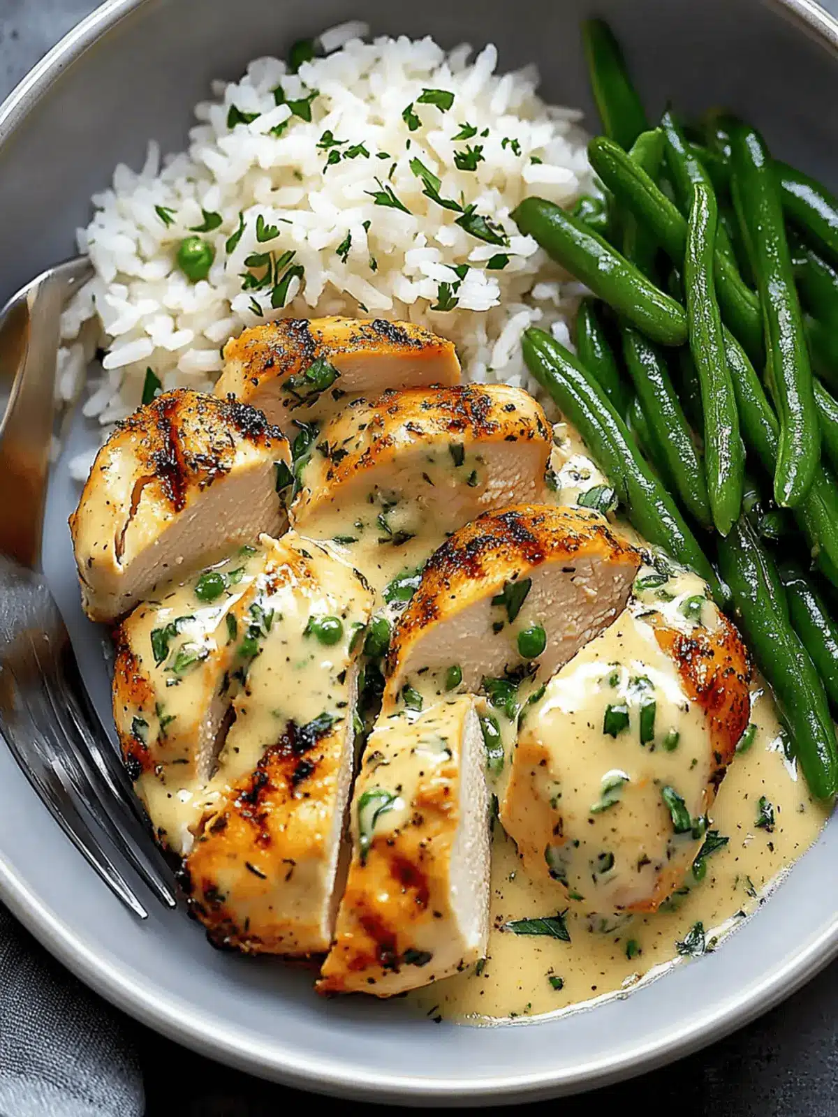 Creamy Herb Chicken with Green Beans & Steamed Rice
