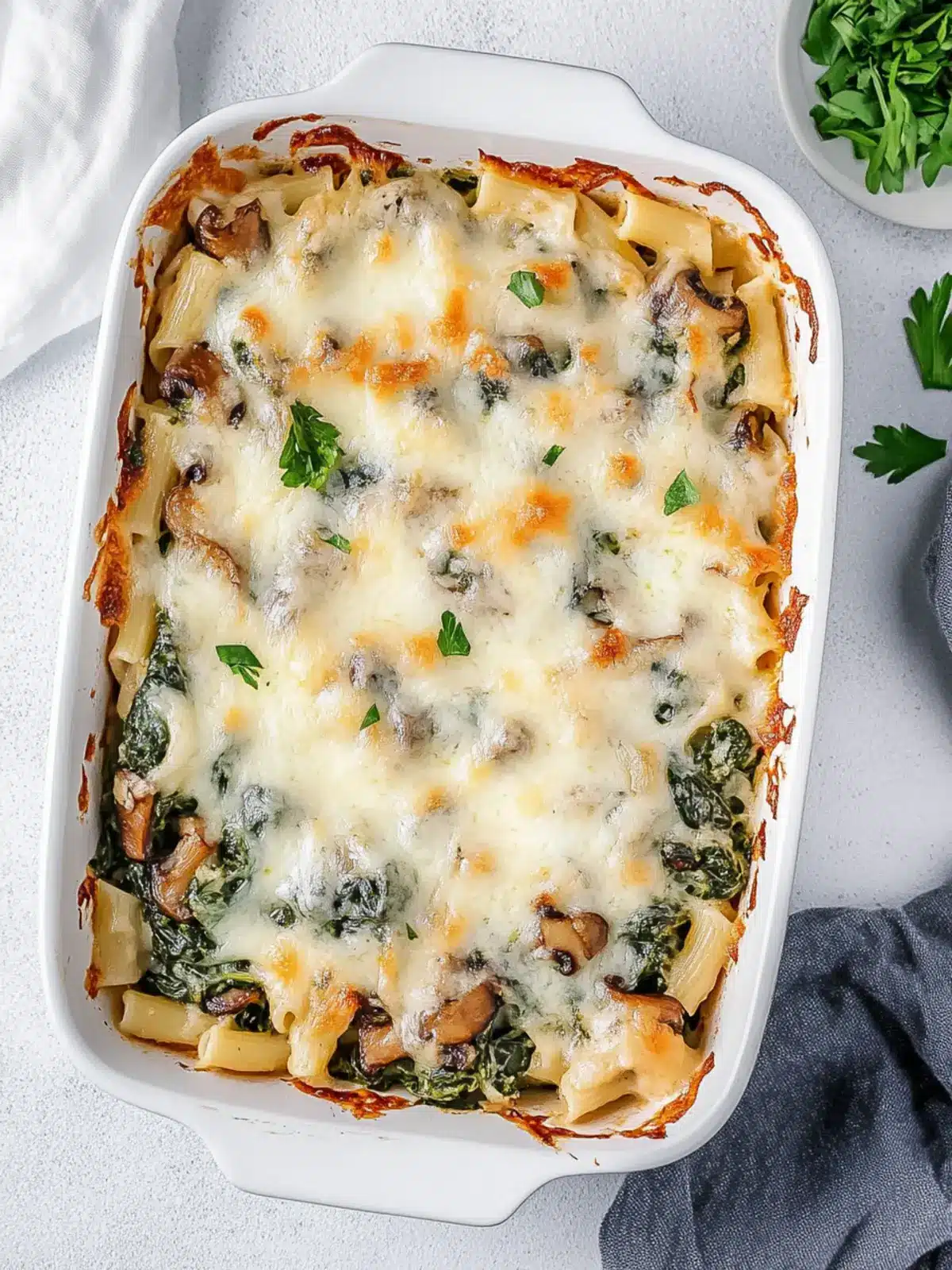 Creamy Spinach Mushroom Pasta Bake