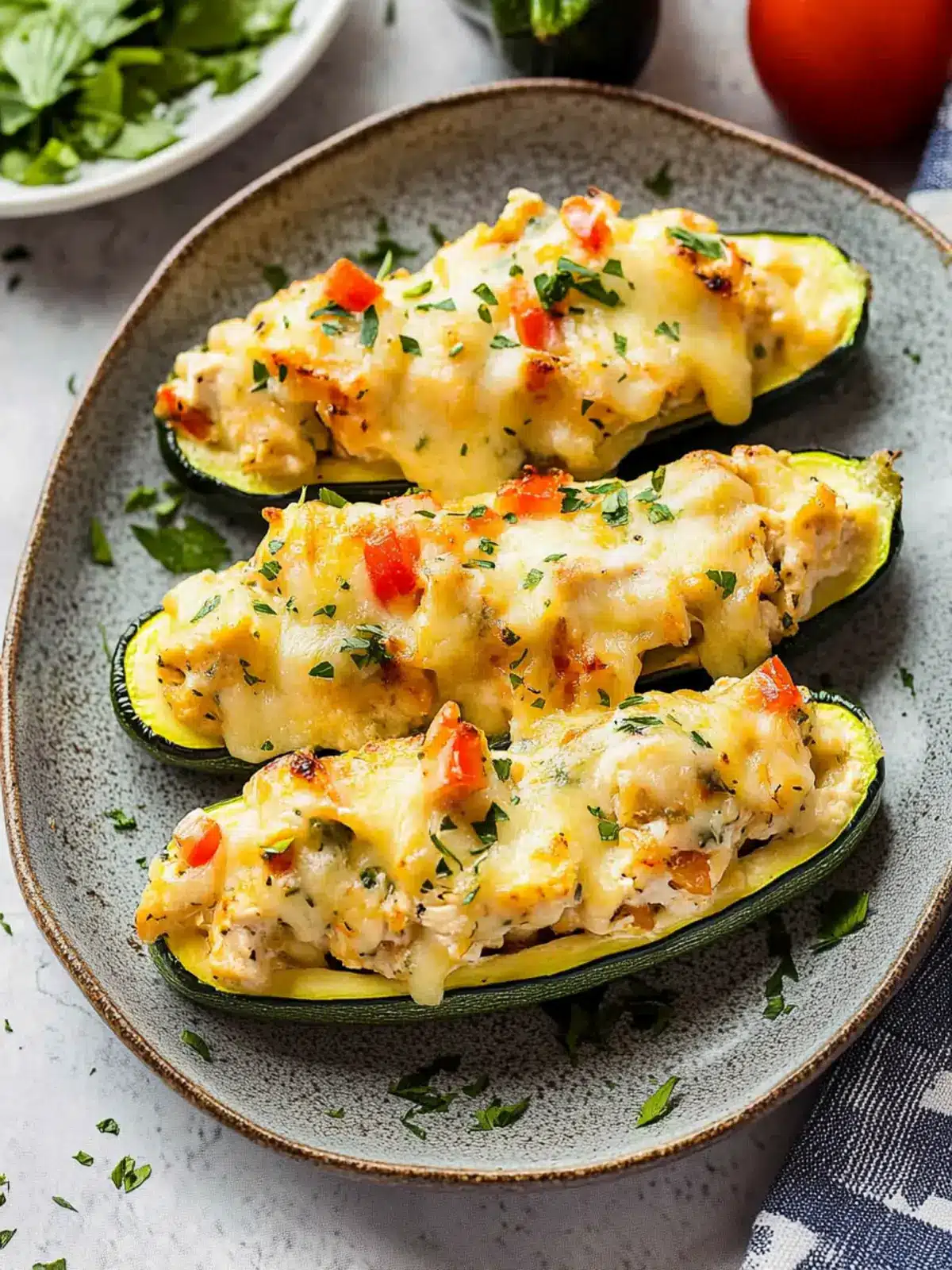 Stuffed Zucchini Boats With Chicken