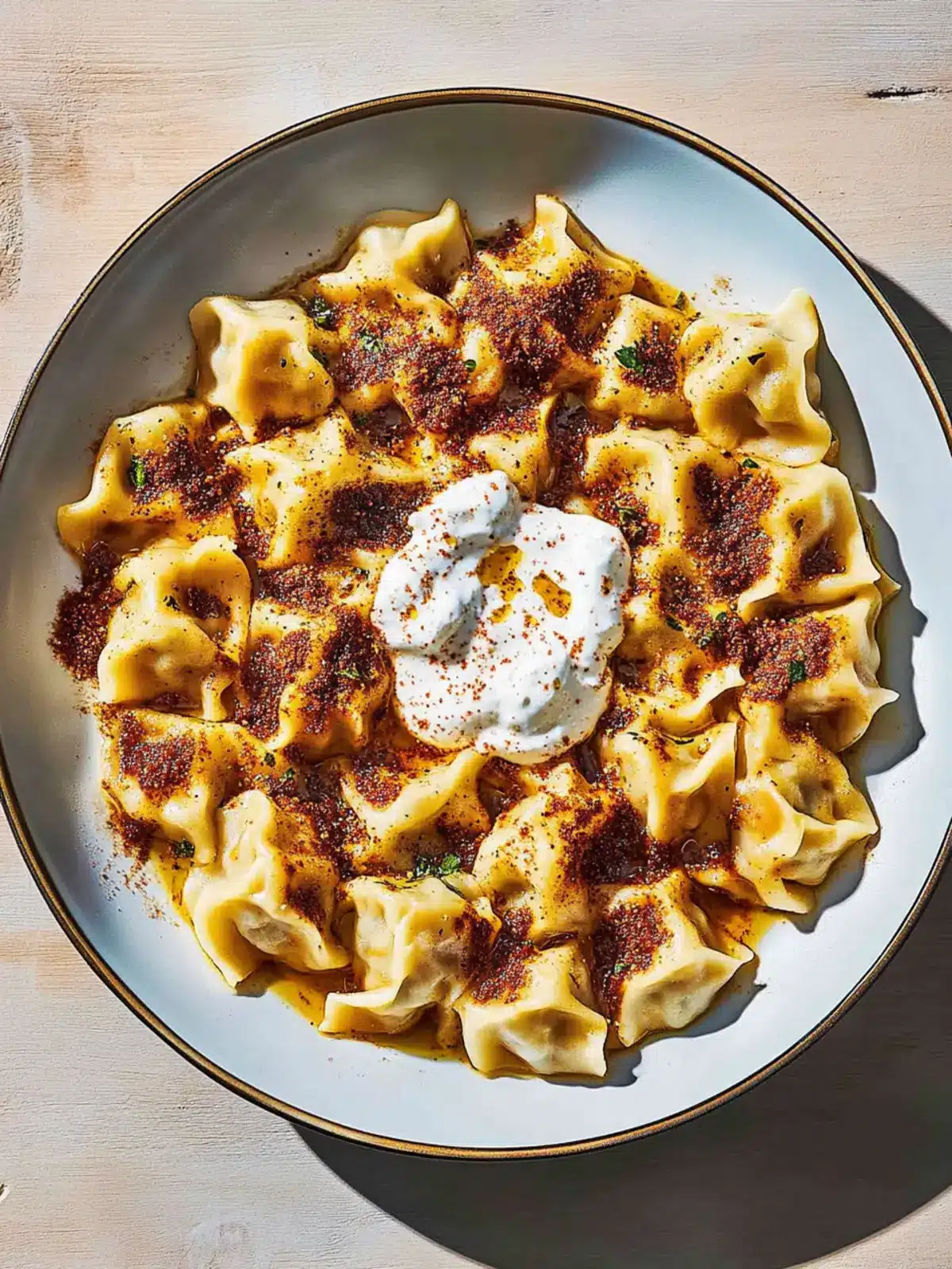 Manti Turkish Dumplings with Garlicky Yogurt and Spiced Oil
