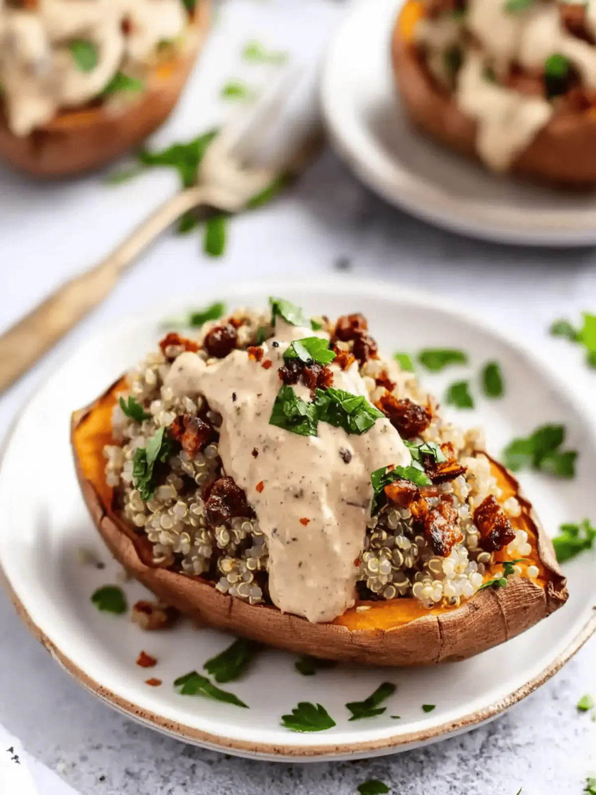Vegan Stuffed Sweet Potatoes with Mediterranean Quinoa
