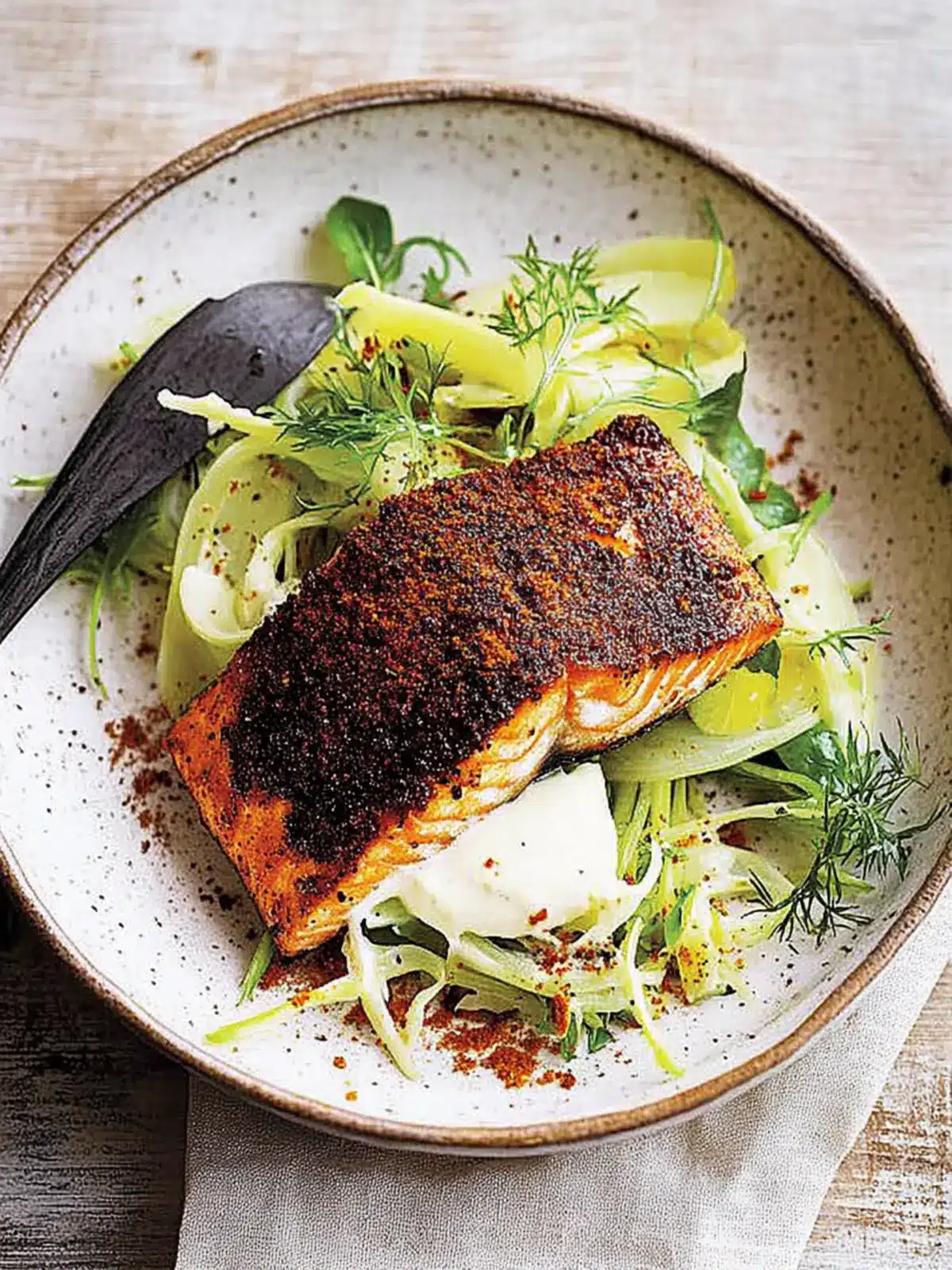 Blackened Salmon With Creamy Yoghurt Celeriac Salad