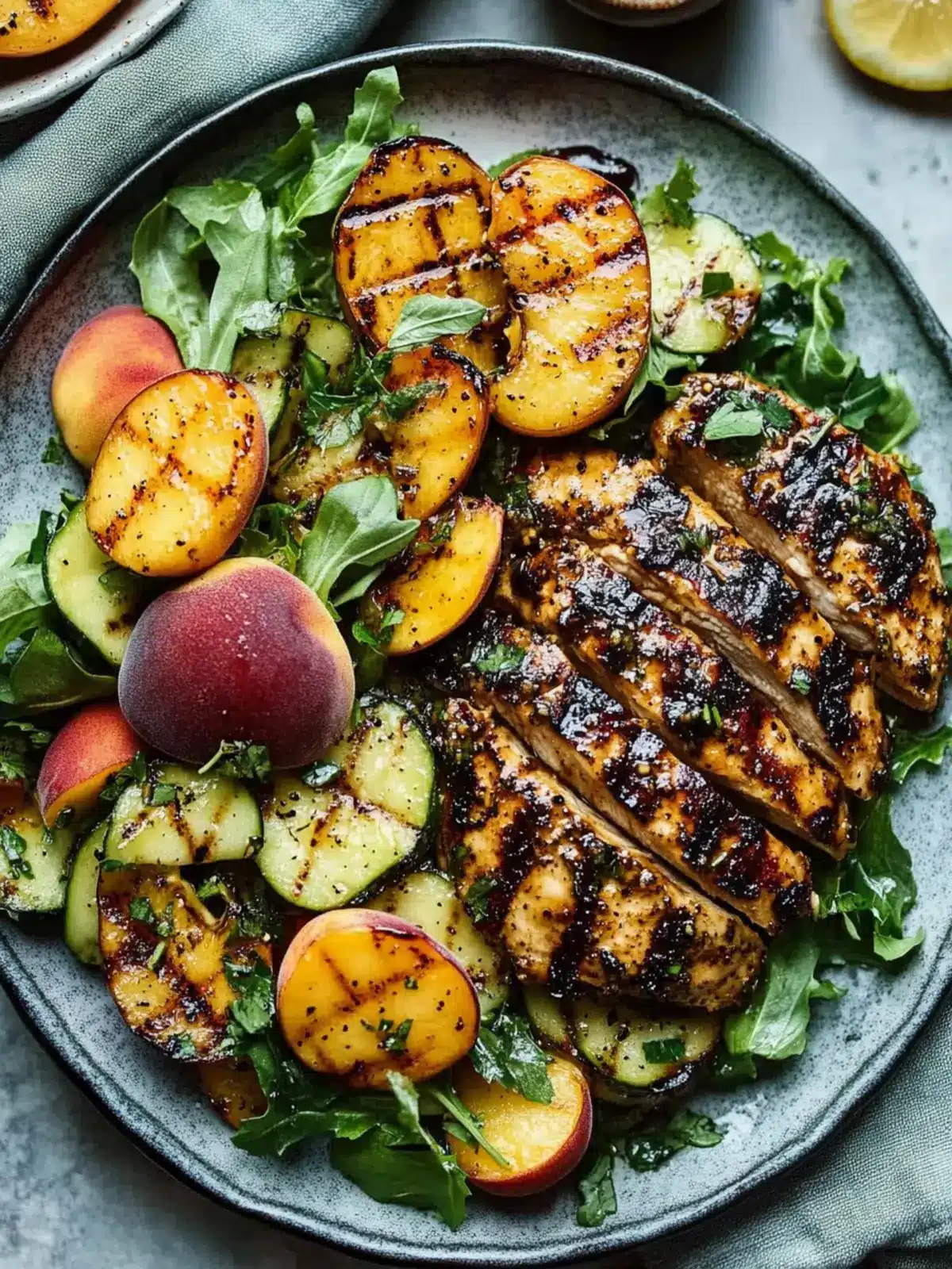 Grilled Honey Mustard Chicken with Peach Salad