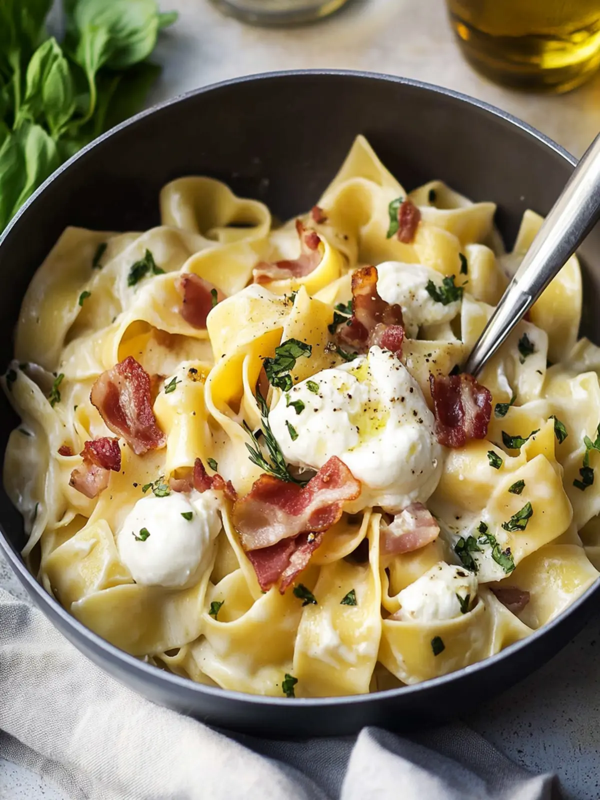 Creamy Pappardelle Pasta with Pancetta and Burrata Bliss 4 Pappardelle Pasta with Pancetta and Burrata