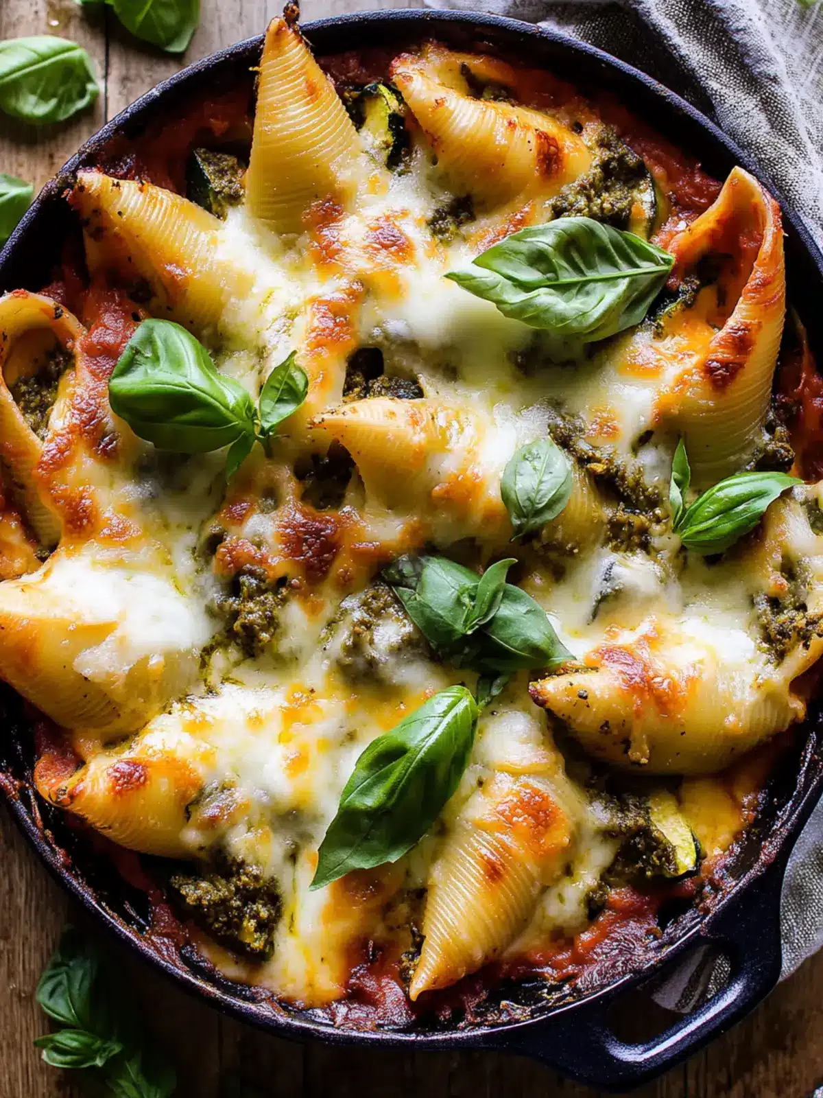 Spicy Zucchini and Pesto Cheese Stuffed Shells
