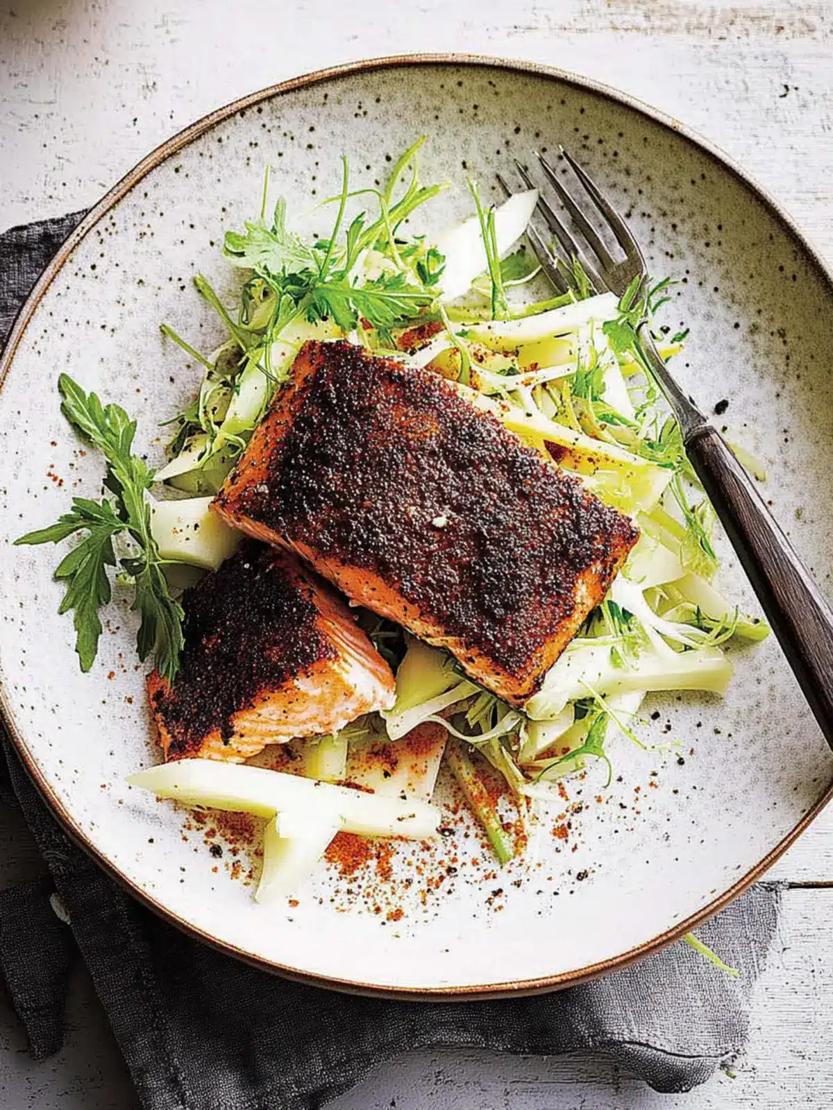 Blackened Salmon With Creamy Yoghurt Celeriac Salad