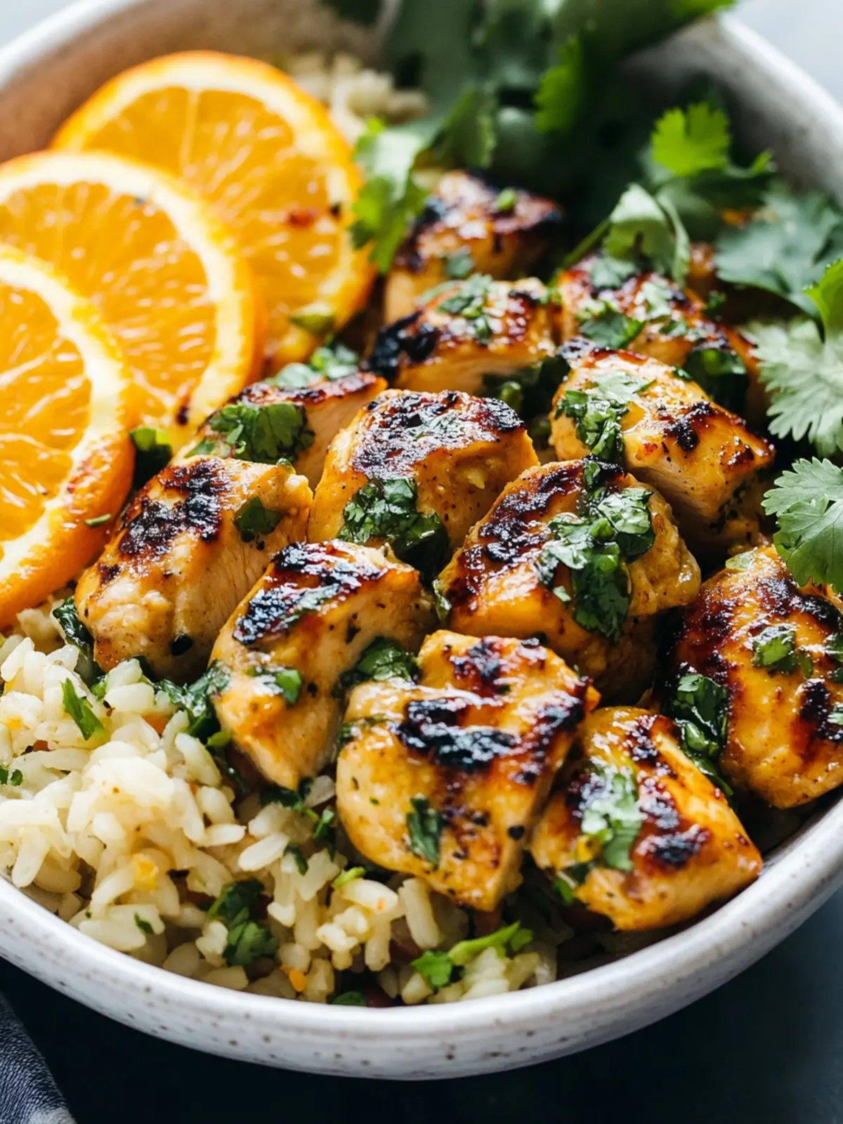 Cilantro Orange Chicken with Rice and Beans