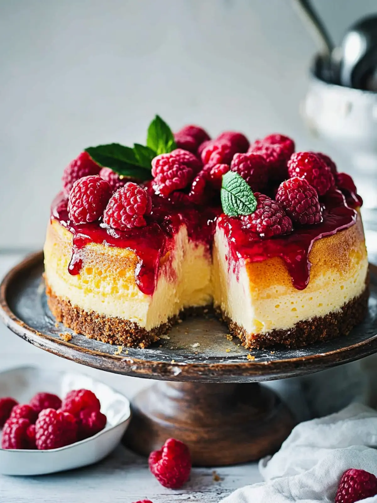 Raspberry Limoncello Souffle Cheesecake
