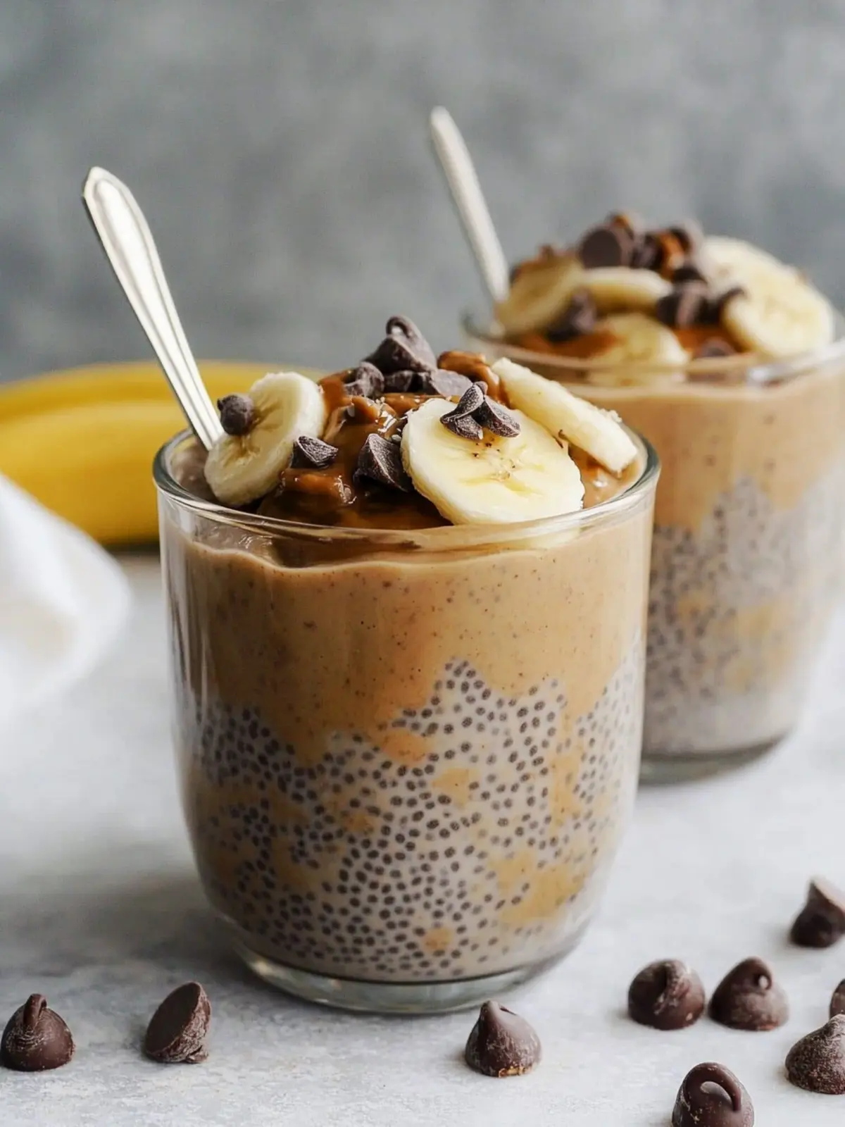 Peanut Butter & Banana Chocolate Chip Chia Pudding