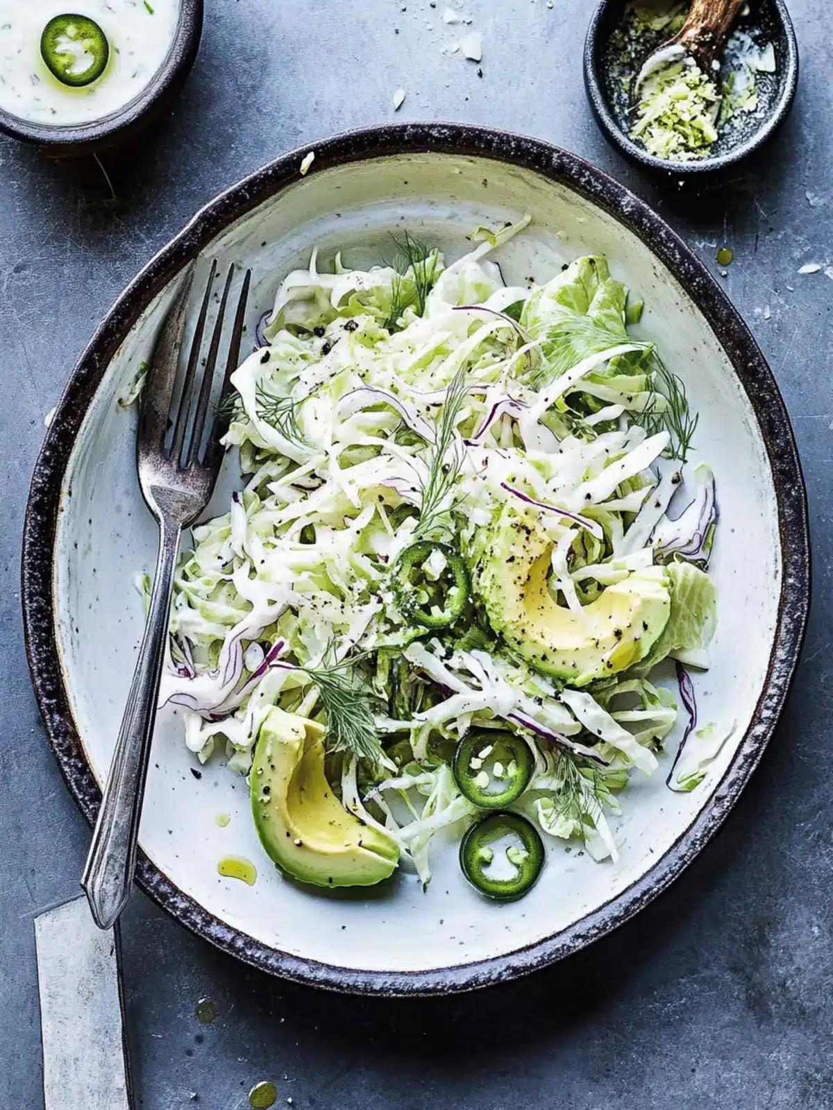 White Cabbage Fennel And Avocado Slaw With Jalapeno Dressing