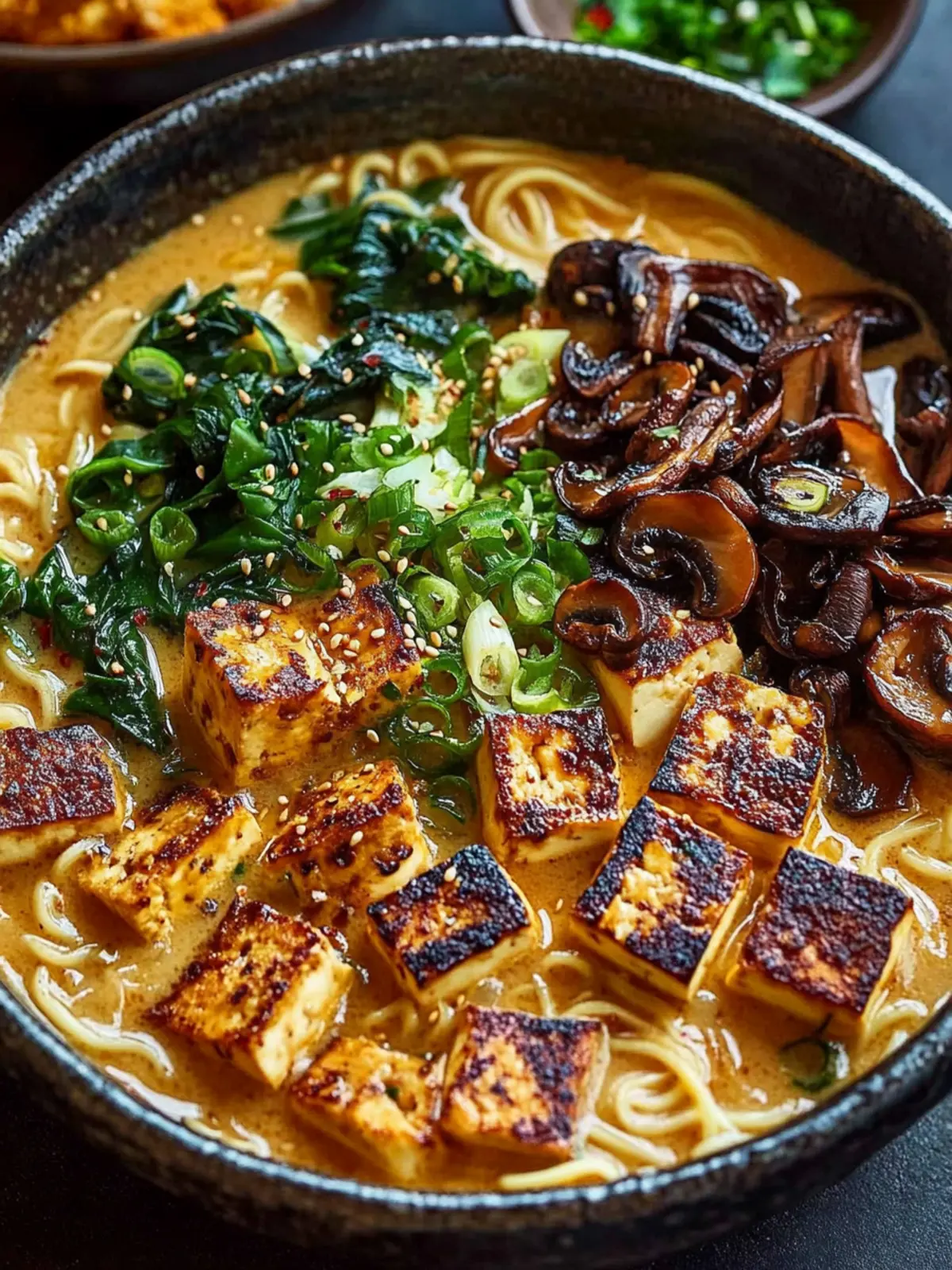 Miso Peanut Ramen with Crispy Tofu & Mushrooms