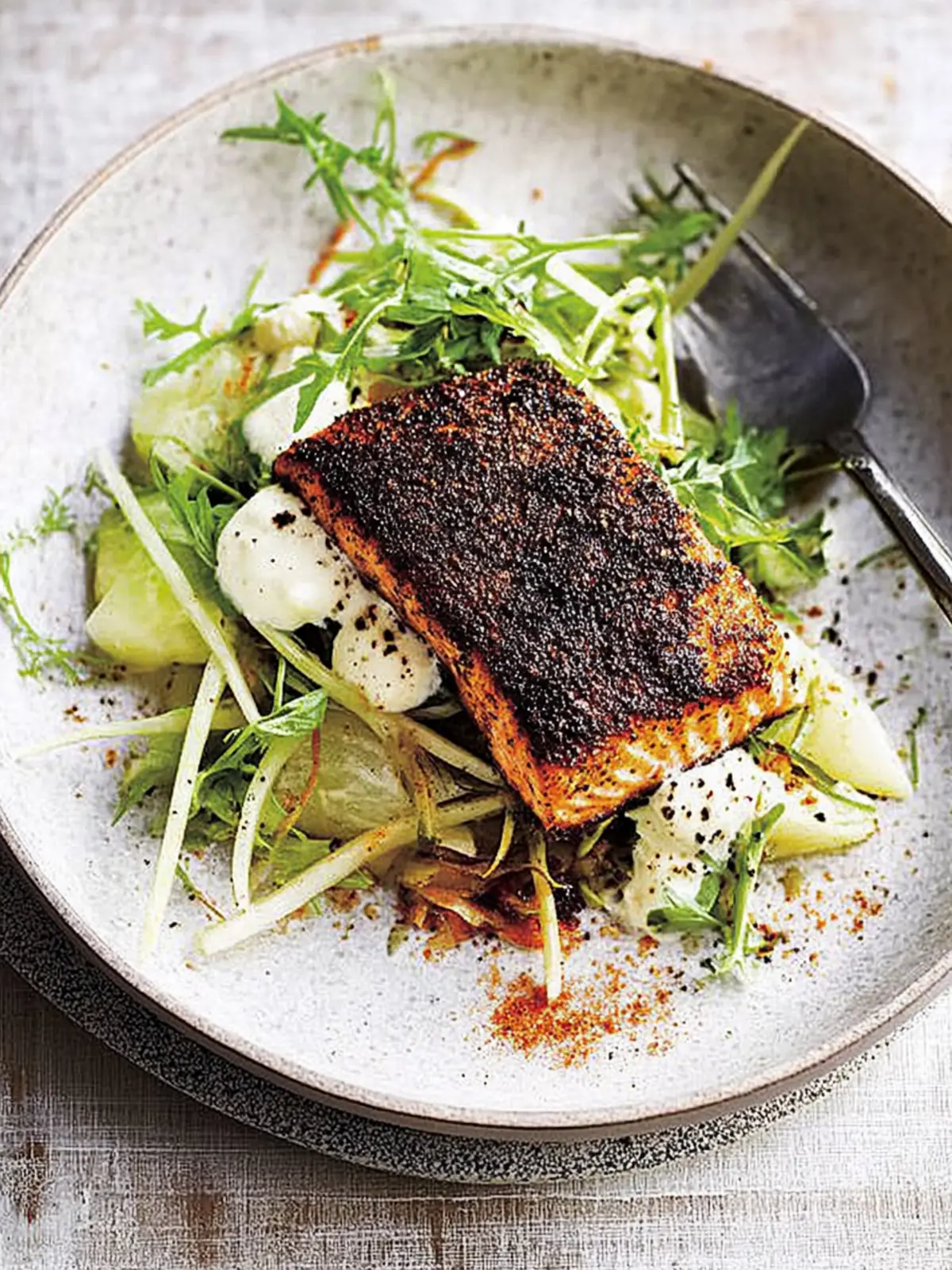 Blackened Salmon With Creamy Yoghurt Celeriac Salad