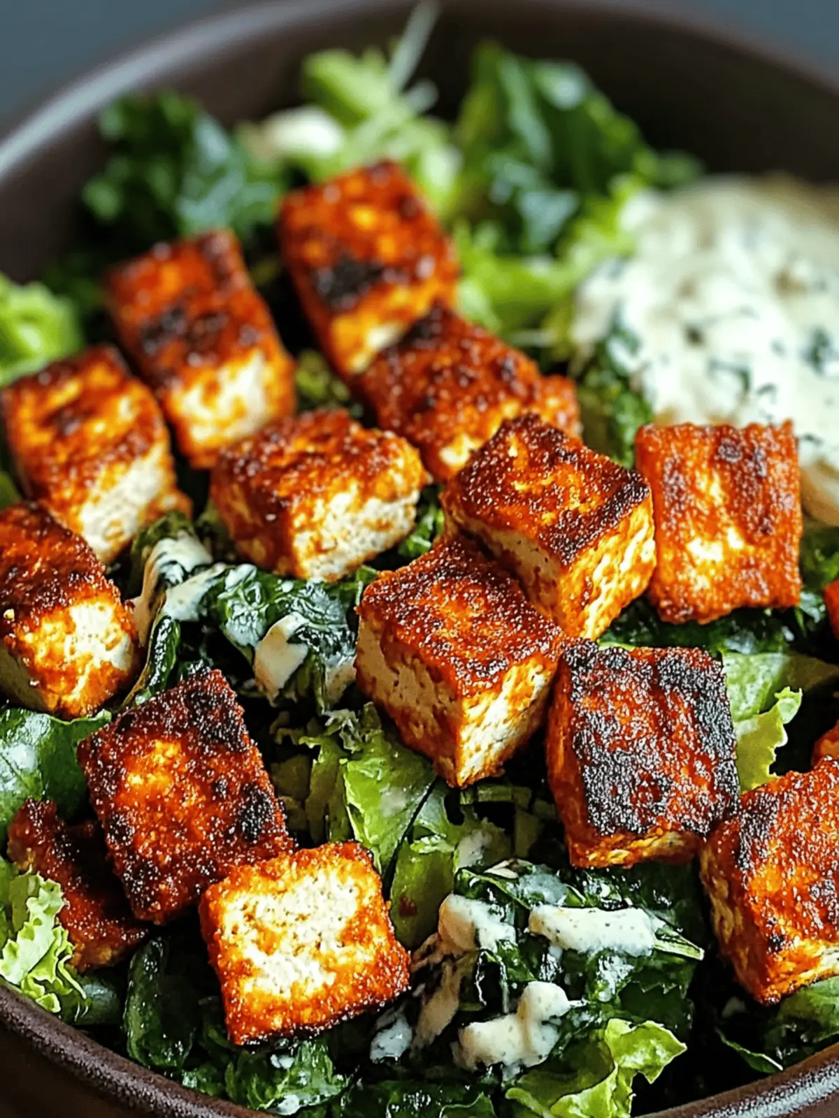 Crispy Buffalo Tofu Caesar Salad