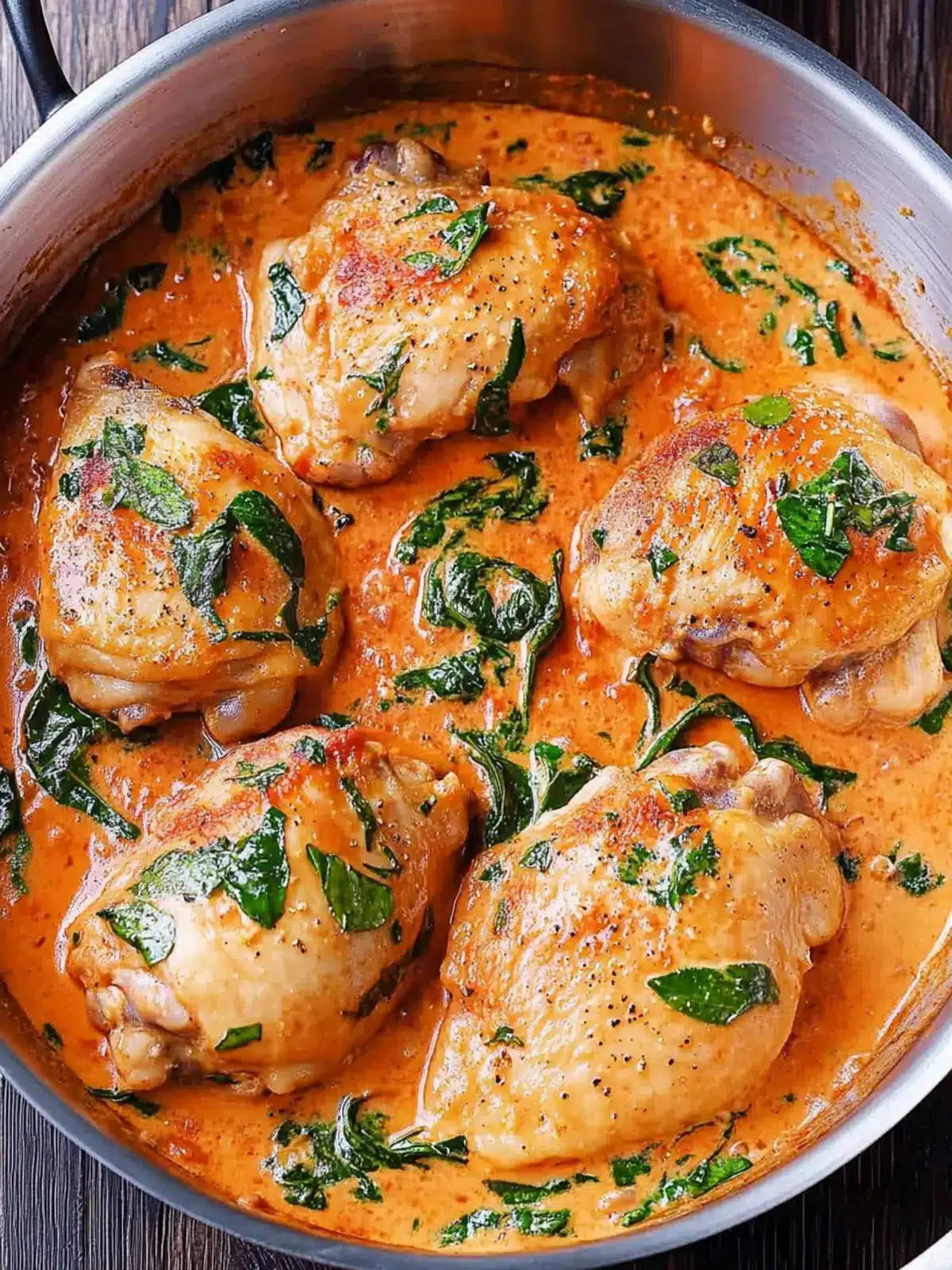 Chicken Thighs with Creamy Tomato Basil Spinach Sauce