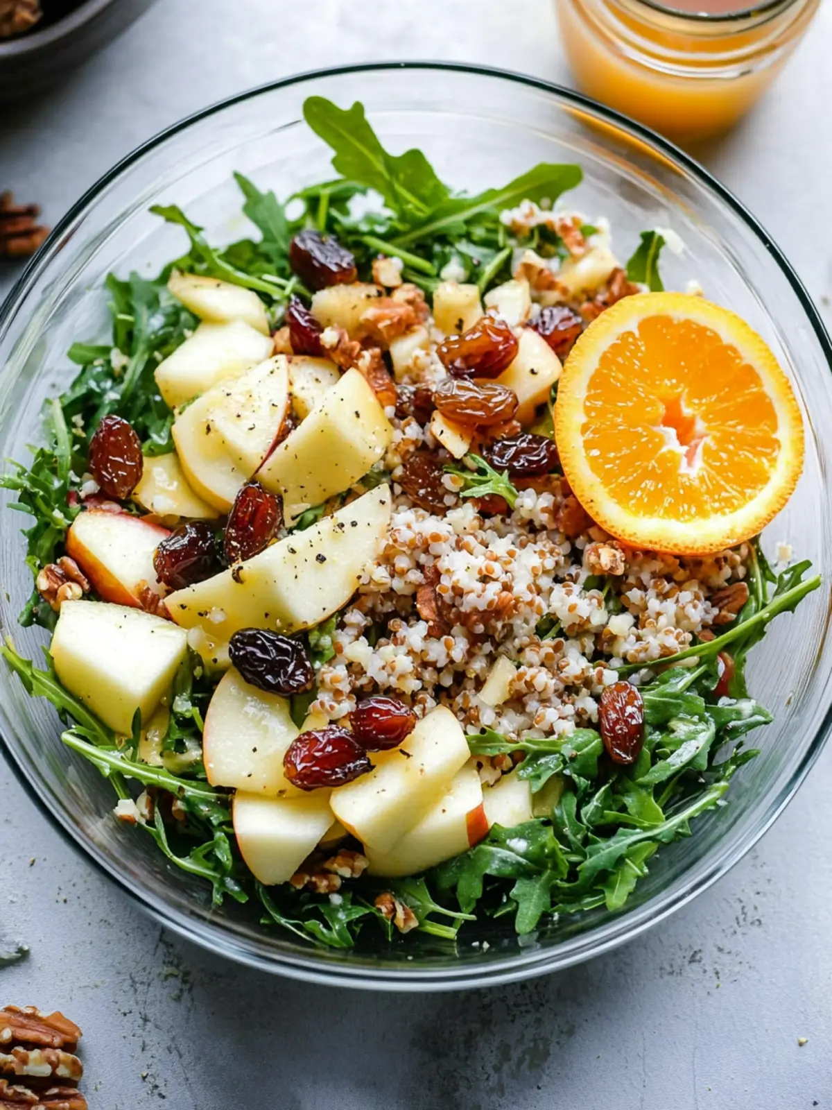 Honeycrisp Apple Arugula Date Farro Salad with Orange Maple Vinaigrette