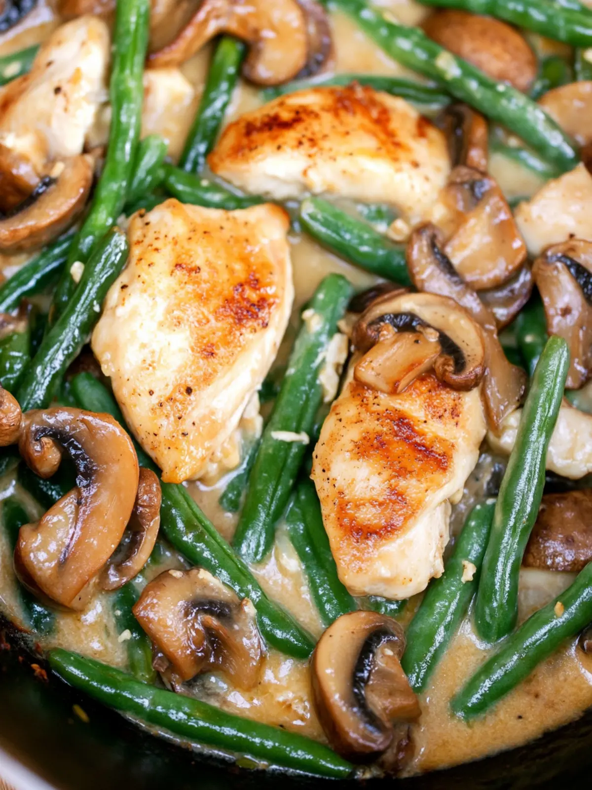 One Skillet Chicken with Green Beans and Mushrooms