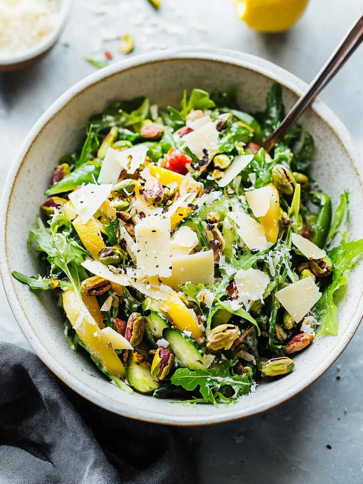 Spring Vegetable Salad with Pistachios, Parmesan, & Lemon Dijon Vinaigrette