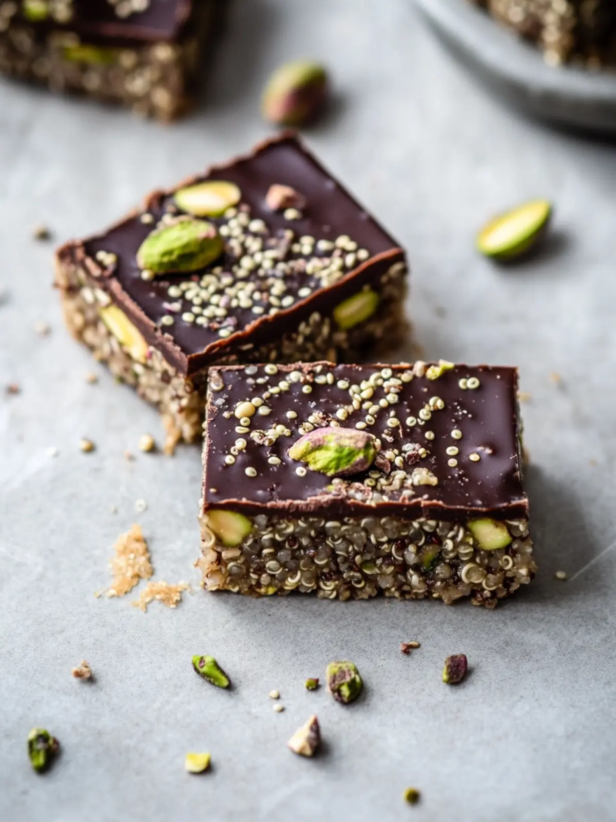 Salted Dark Chocolate Pistachio Quinoa Crunch Bars
