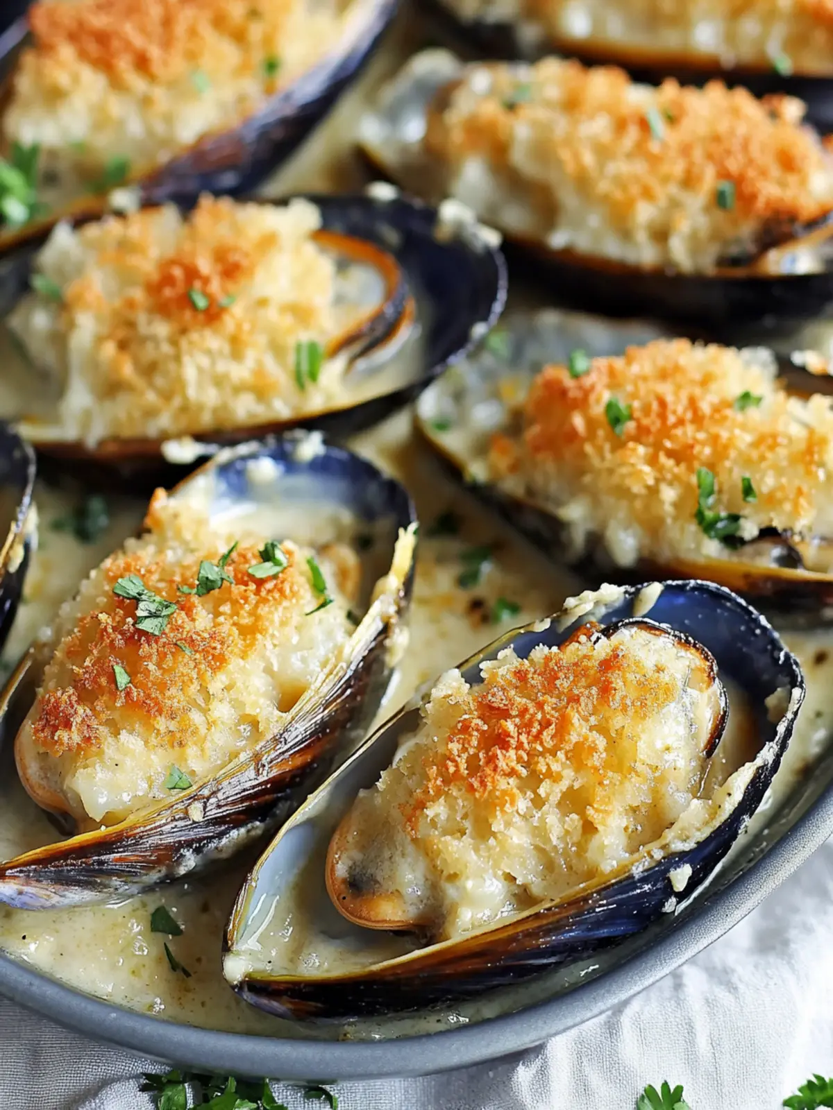 Stuffed Baked Mussels with Creamy Garlic-Bechamel Bliss