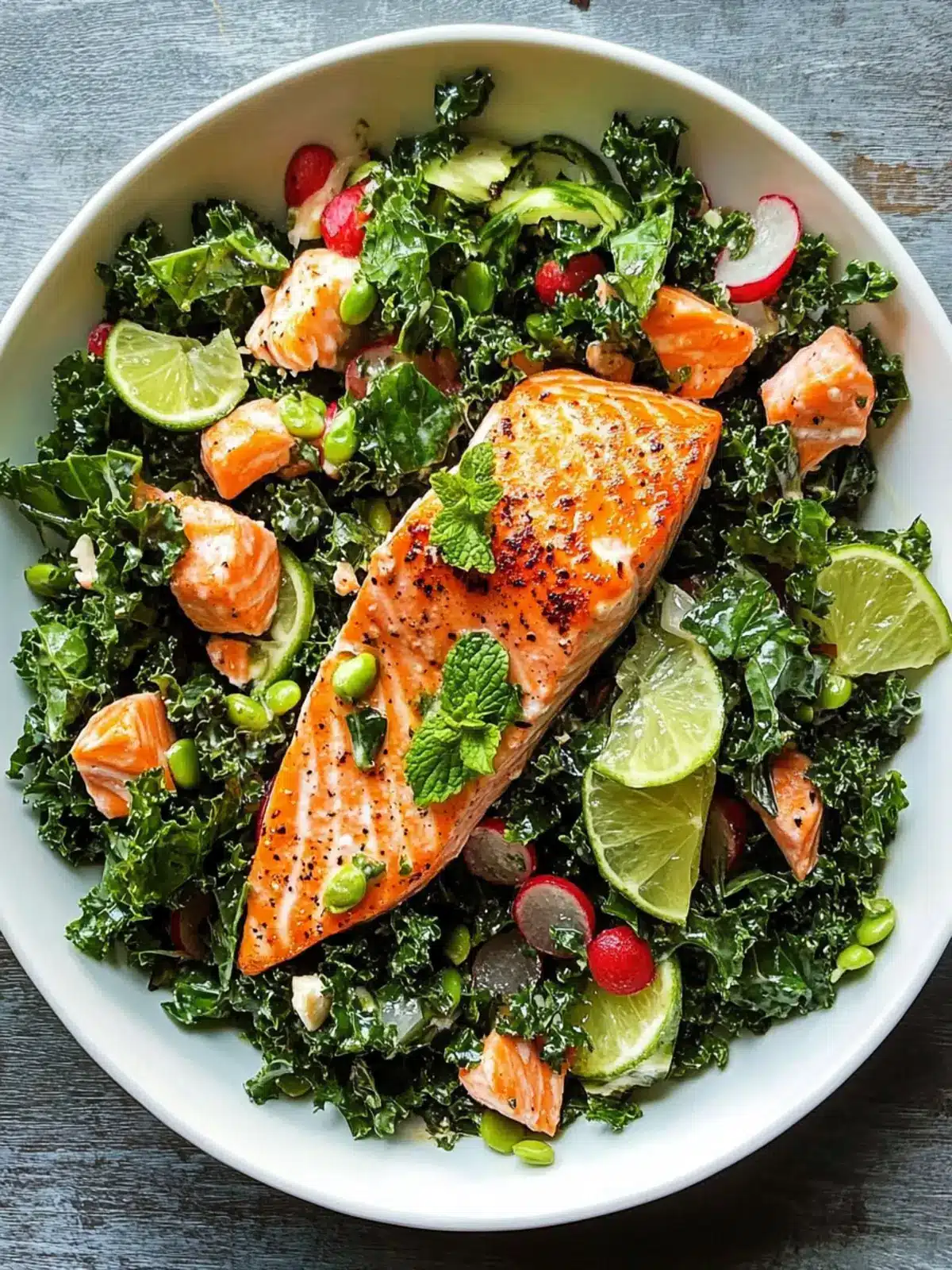 Serrano Mint Kale Salad with Salmon